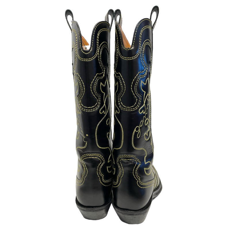 GANNI/Western Boots/EU 37/Leather/BLK/neon stitching