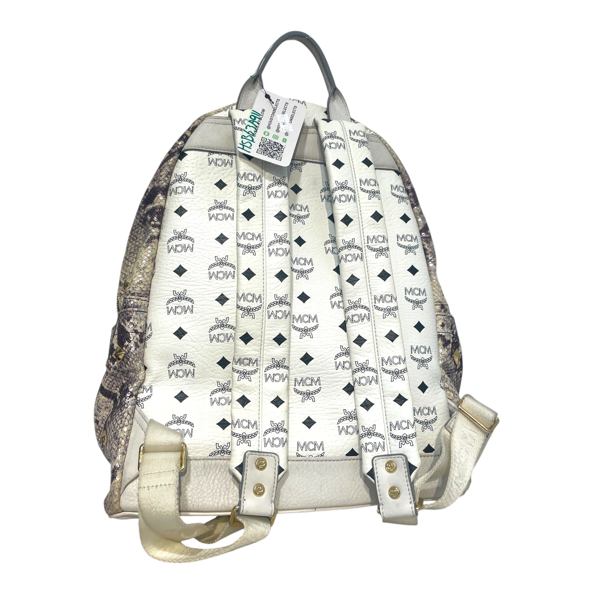 MCM/Backpack/Monogram/Leather/WHT/Monogram Studded Backpack view 3