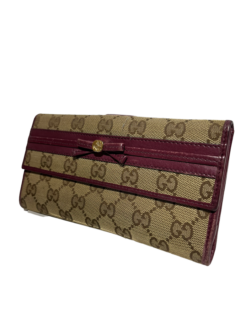 GUCCI/Long Wallet/Monogram/Cotton/BRW/PURPLE TRIM