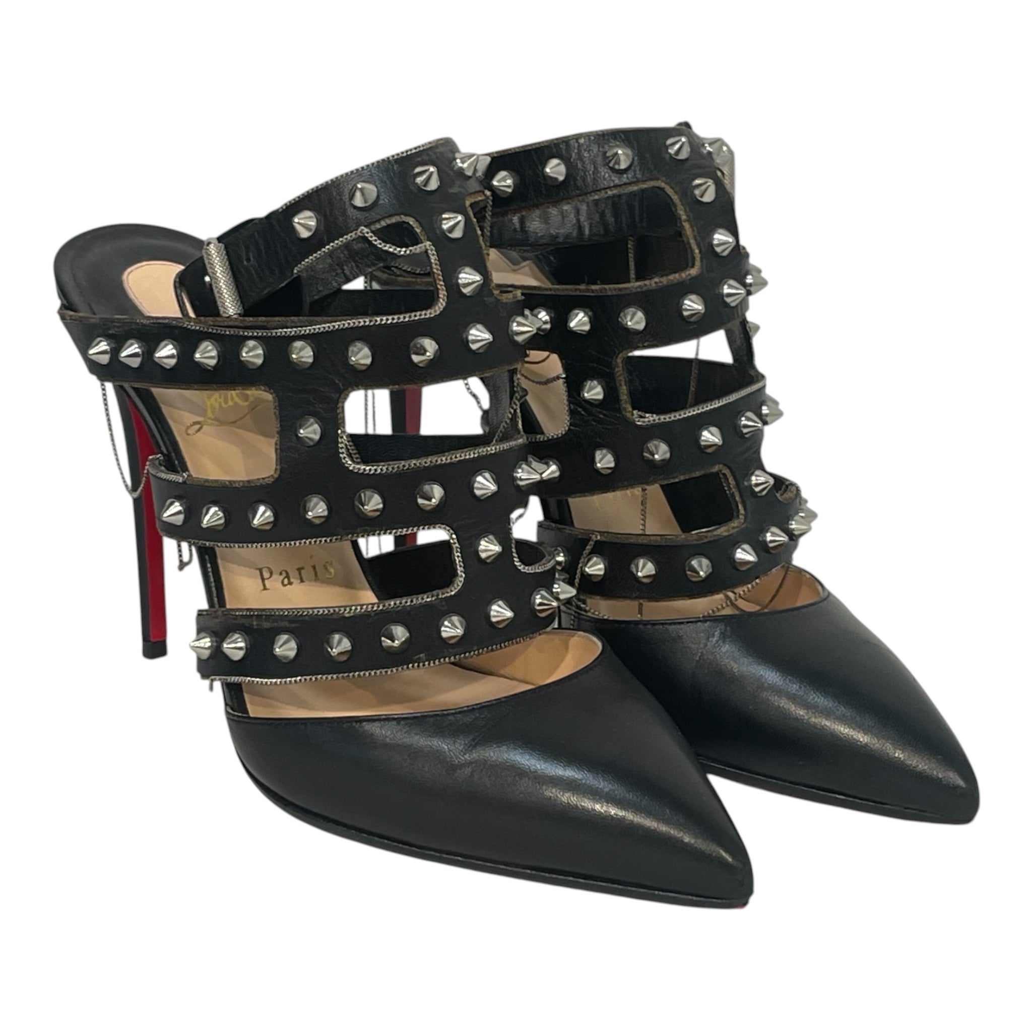 Christian Louboutin/Heels/EU 36/Leather/BLK/spike accents slingback pumps view 1