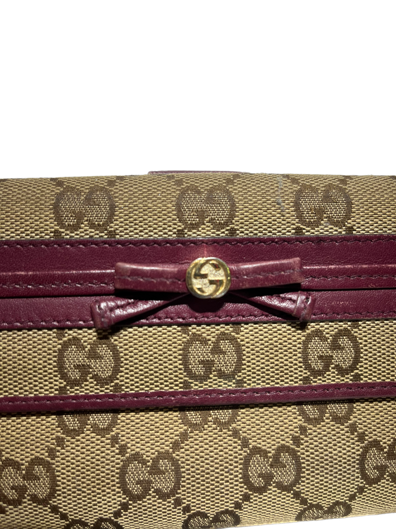 GUCCI/Long Wallet/Monogram/Cotton/BRW/PURPLE TRIM