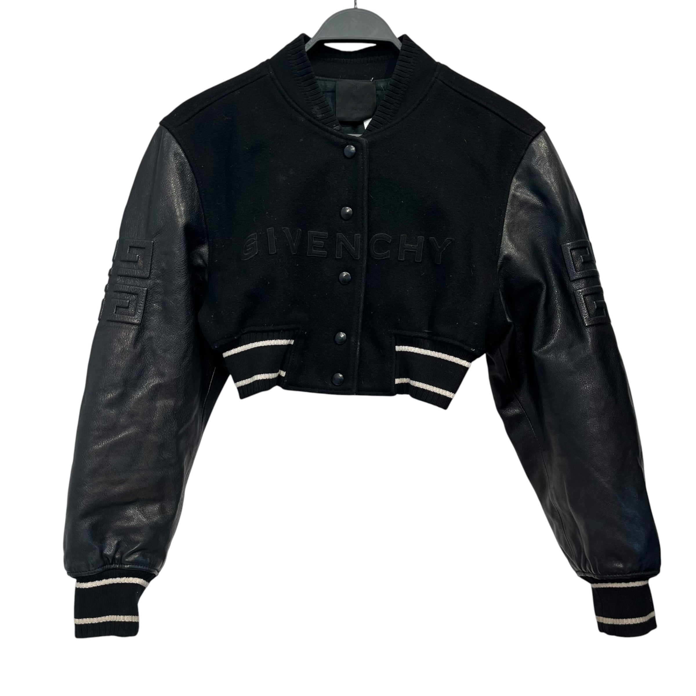GIVENCHY/Jacket/34/Wool/BLK/wool leather crop varsity view 1