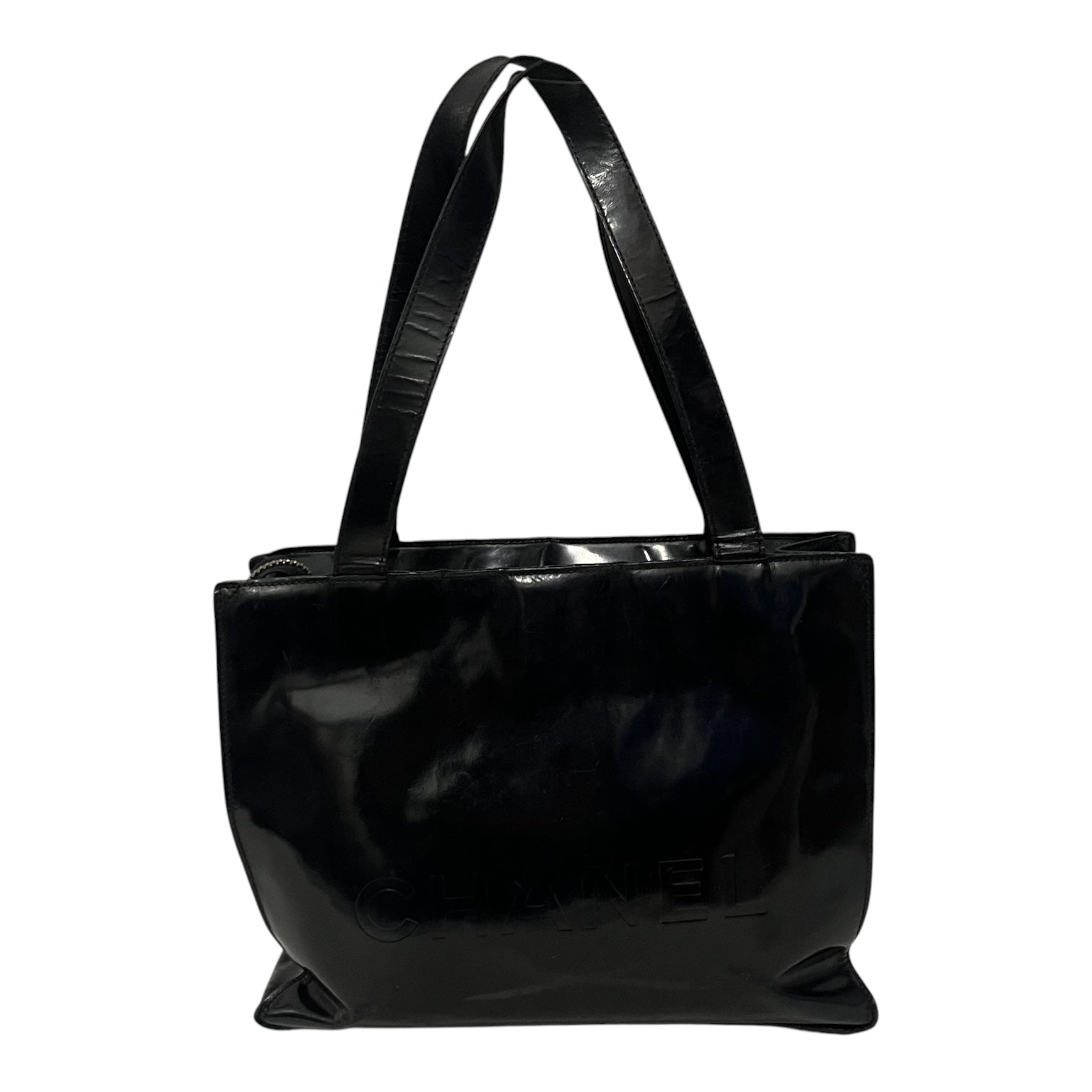 CHANEL/Tote Bag/Leather/BLK/vintage patent leather CC view 2