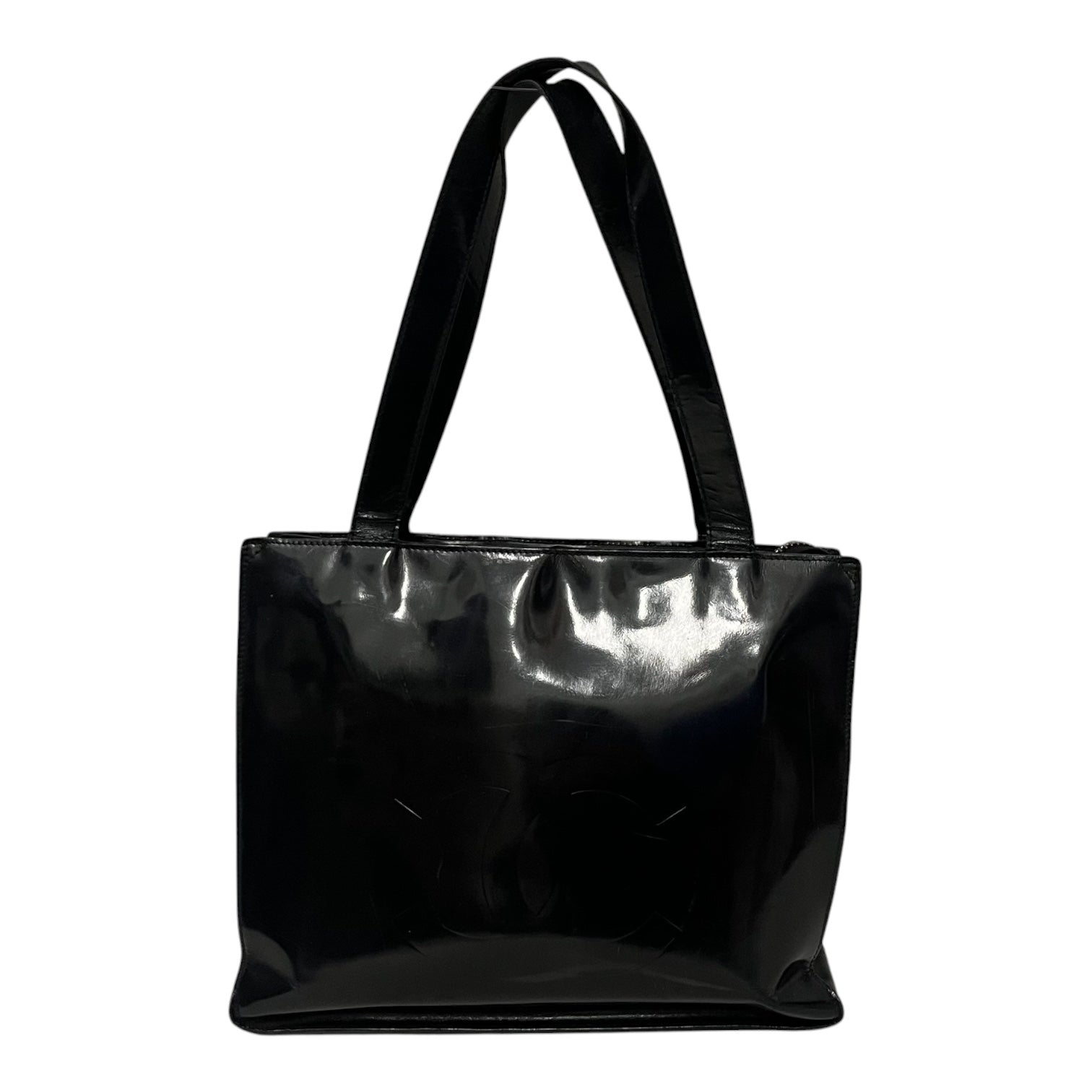 CHANEL/Tote Bag/Leather/BLK/vintage patent leather CC view 1