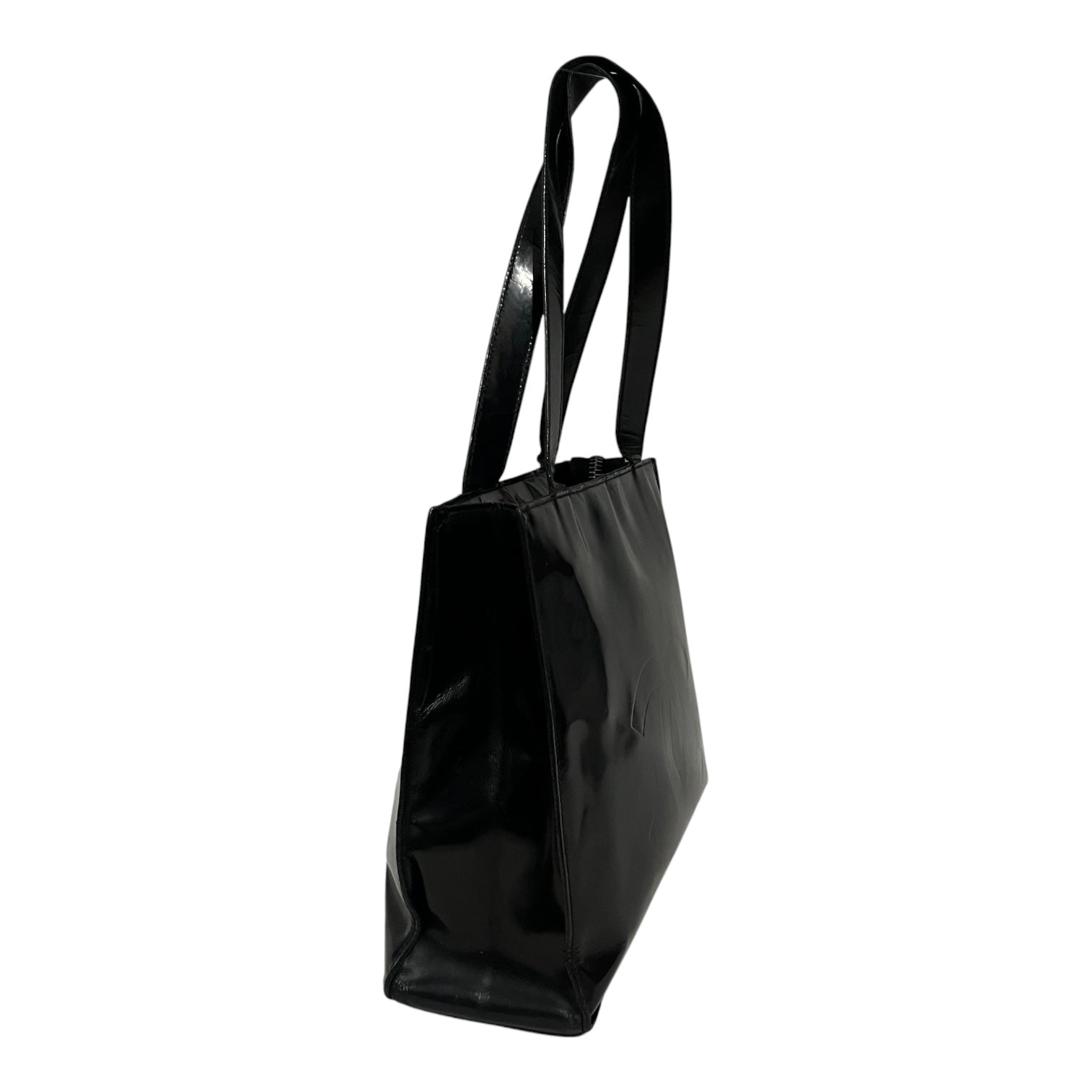 CHANEL/Tote Bag/Leather/BLK/vintage patent leather CC view 3