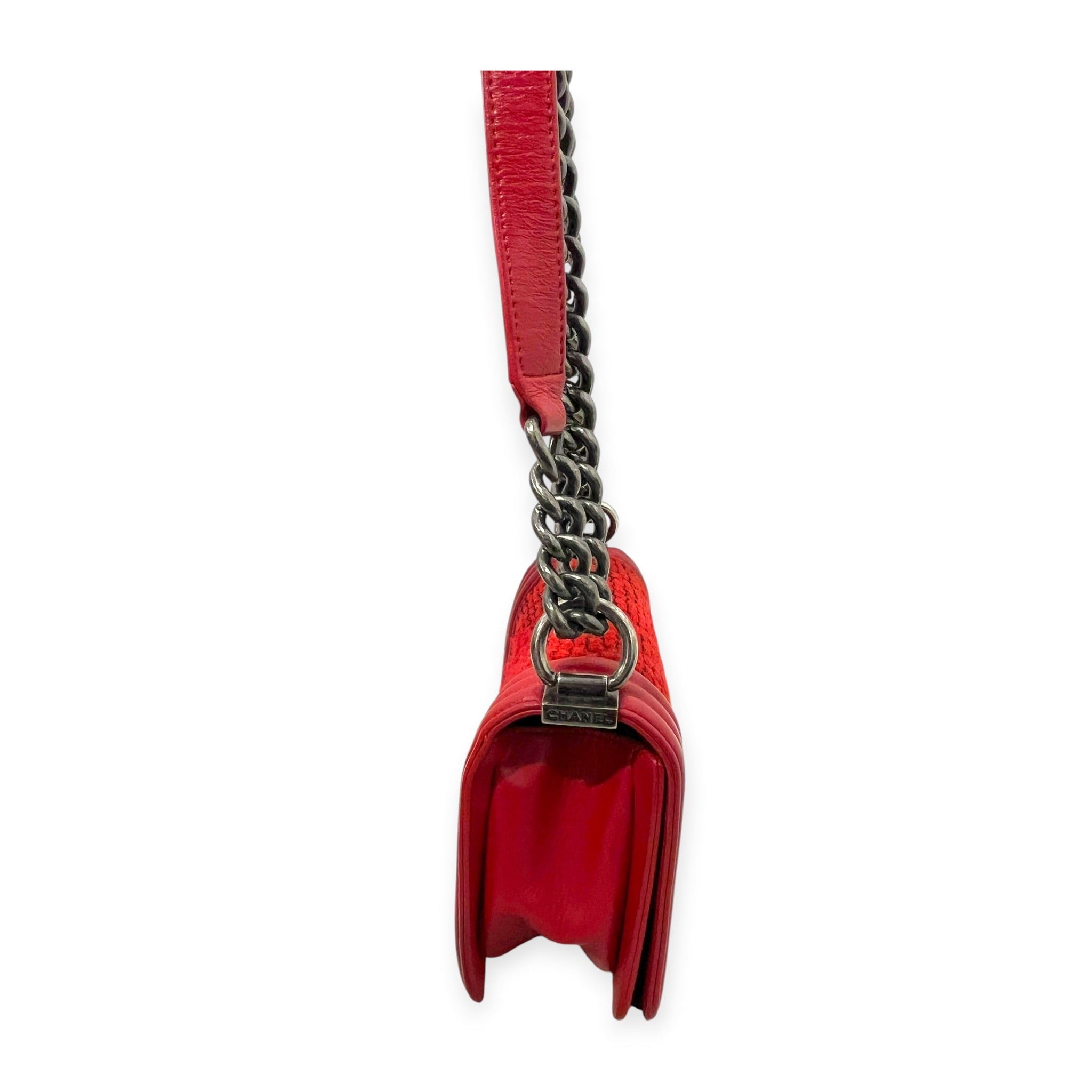 CHANEL/Bag/Lambskin/RED/TWEED BOY BAG view 4