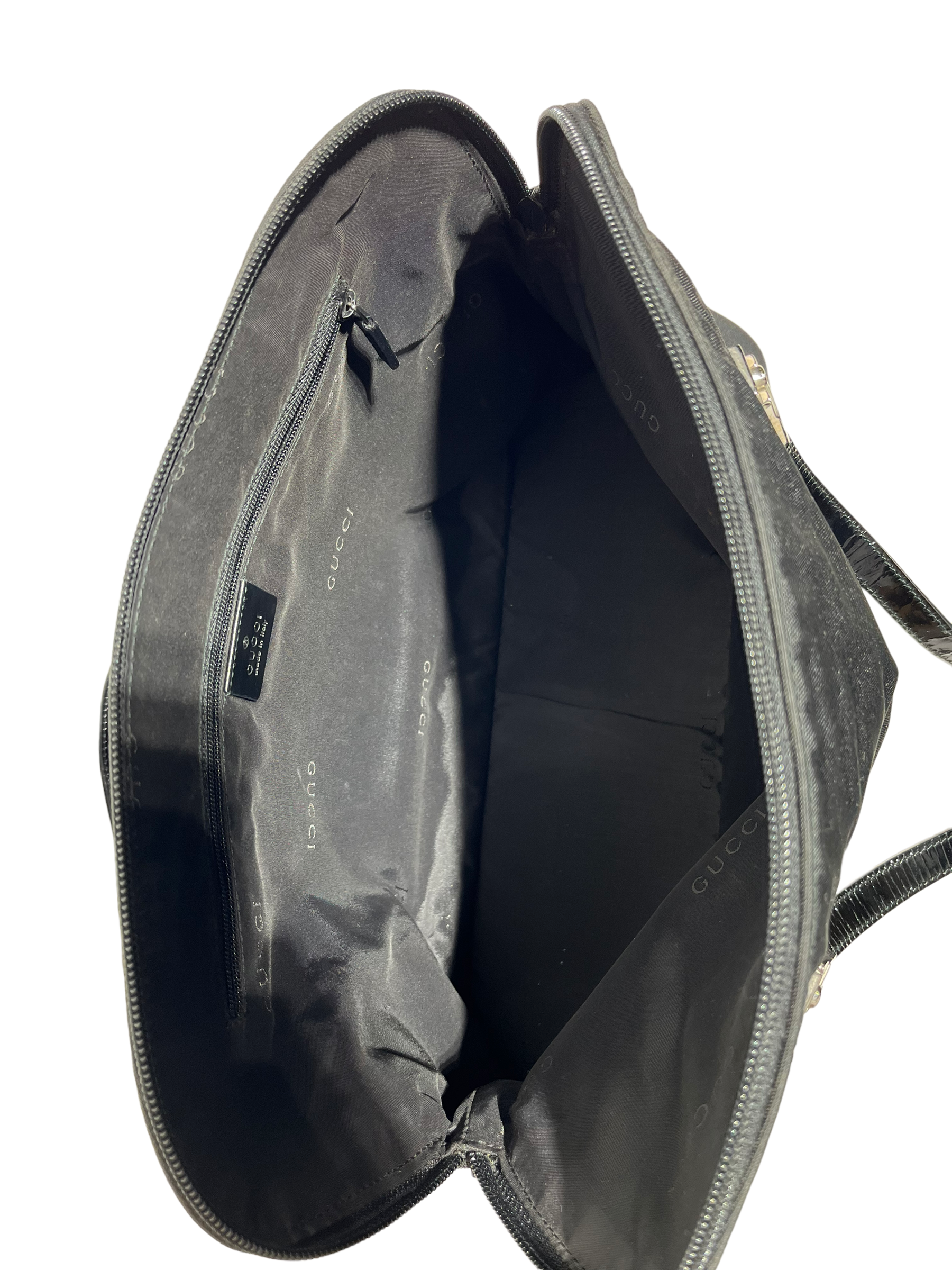 GUCCI/Tote Bag/Nylon/BLK/patent leather strap view 4
