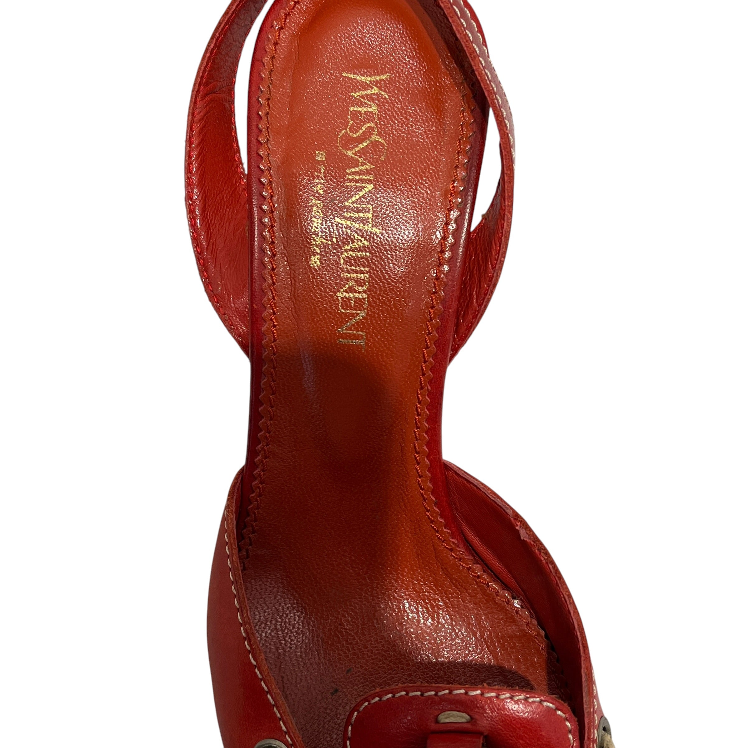 YVES SAINT LAURENT rive gauche/Heels/US 6/Leather/RED/STRAPPY RING SLINGBACK view 3