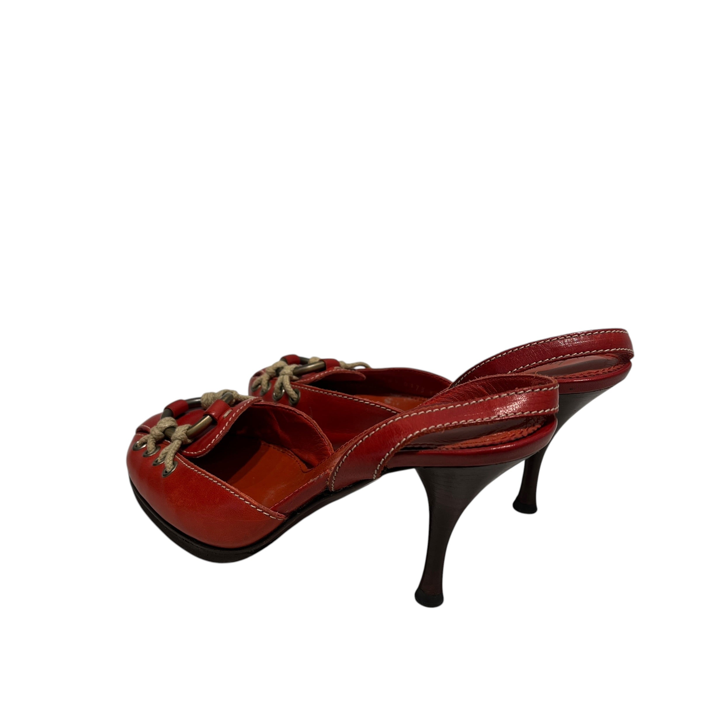 YVES SAINT LAURENT rive gauche/Heels/US 6/Leather/RED/STRAPPY RING SLINGBACK view 2