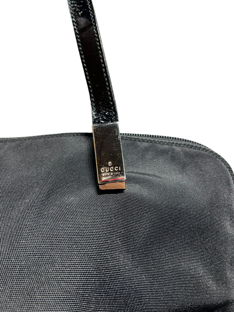 GUCCI/Tote Bag/Nylon/BLK/patent leather strap