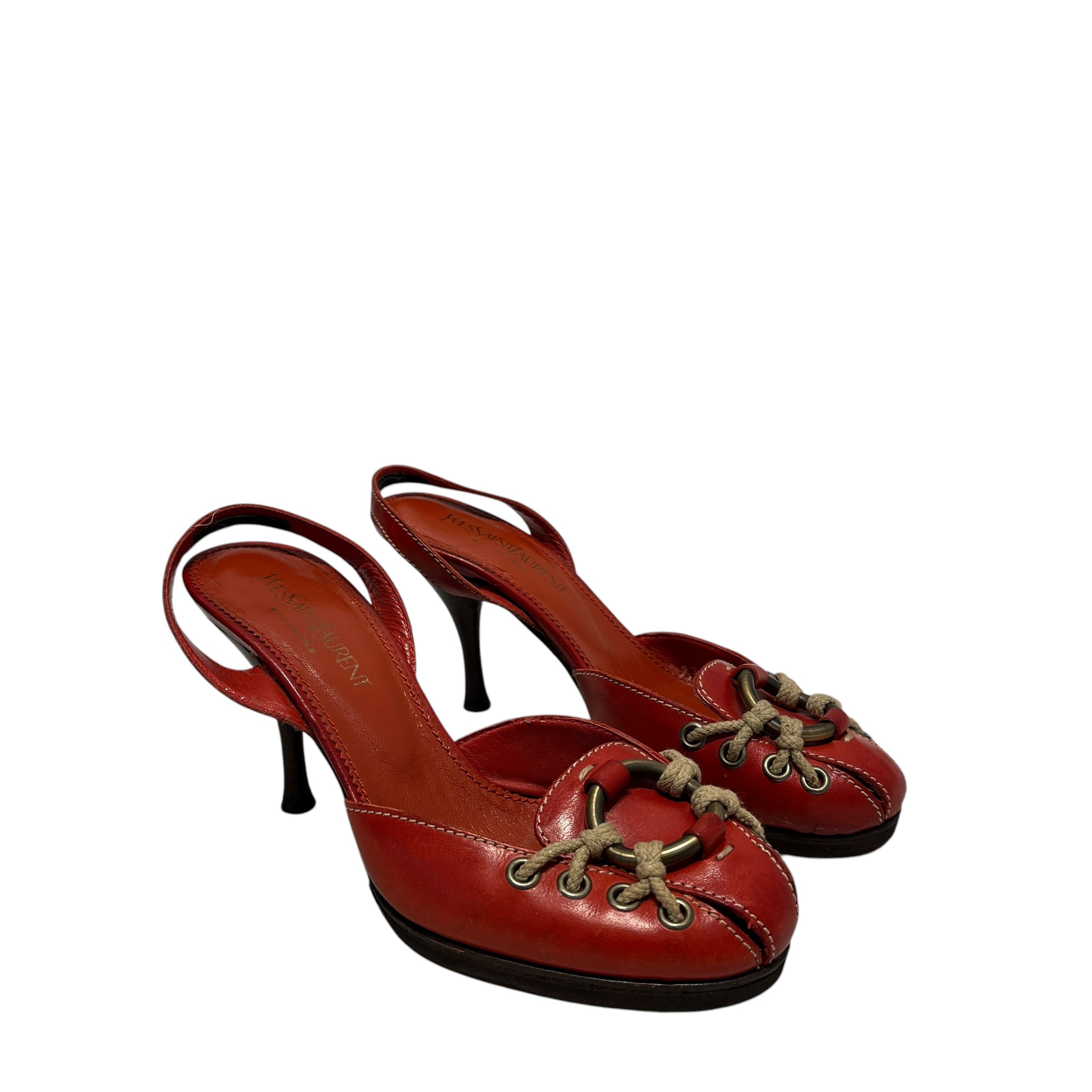YVES SAINT LAURENT rive gauche/Heels/US 6/Leather/RED/STRAPPY RING SLINGBACK view 1