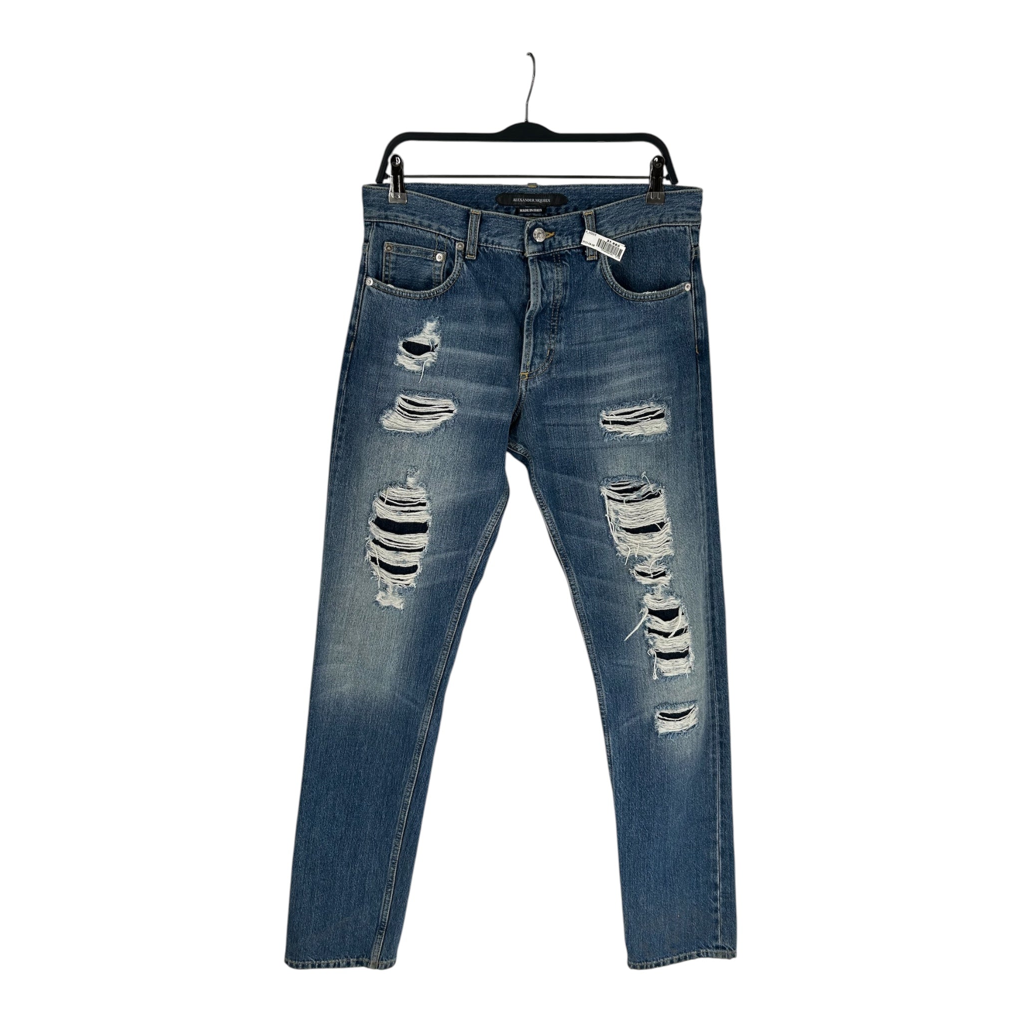 Alexander McQueen/Straight Pants/46/Denim/BLU/distressed darker fabric under view 1