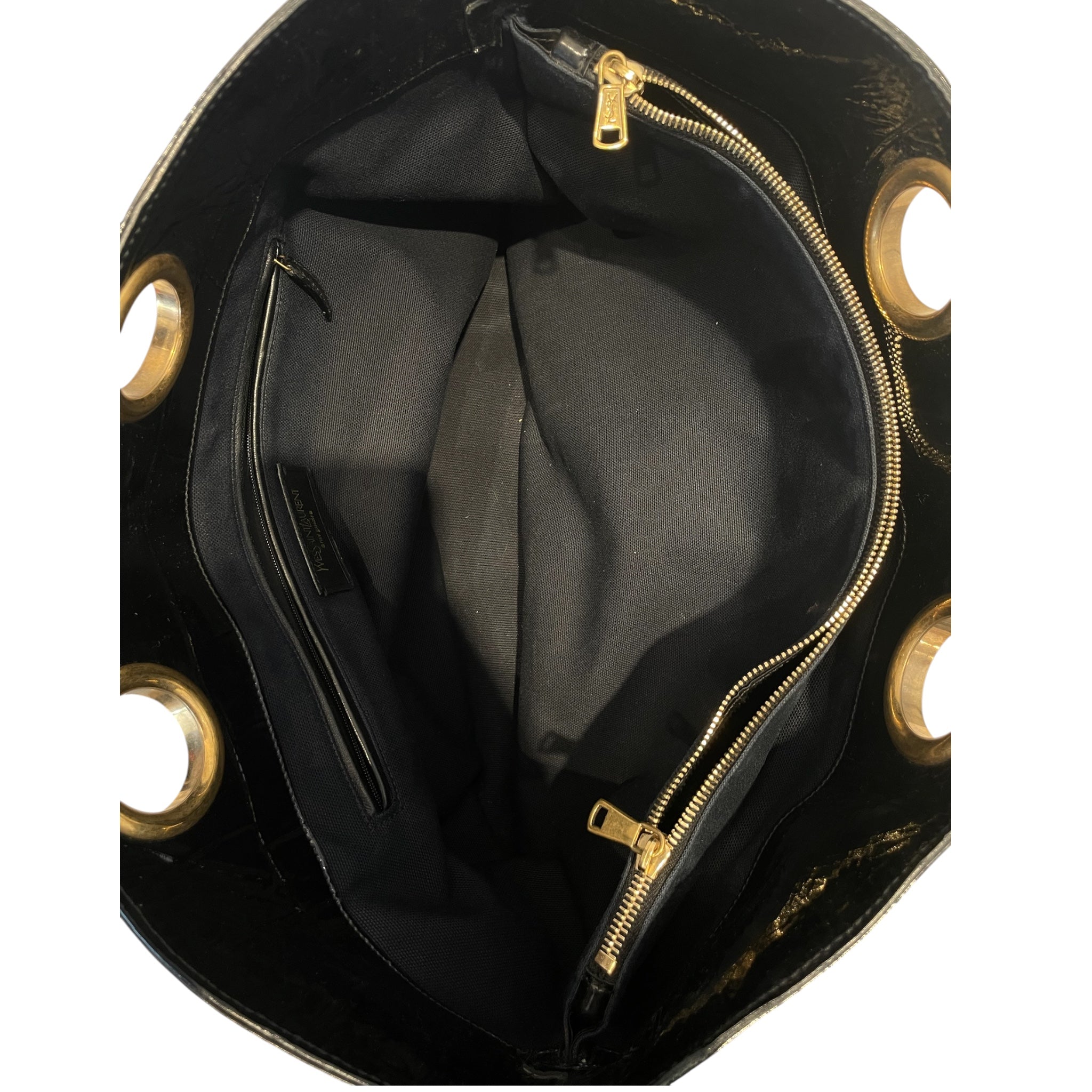 YVES SAINT LAURENT/Tote Bag/Leather/BLK/Croc Embossed Patent Leather view 3