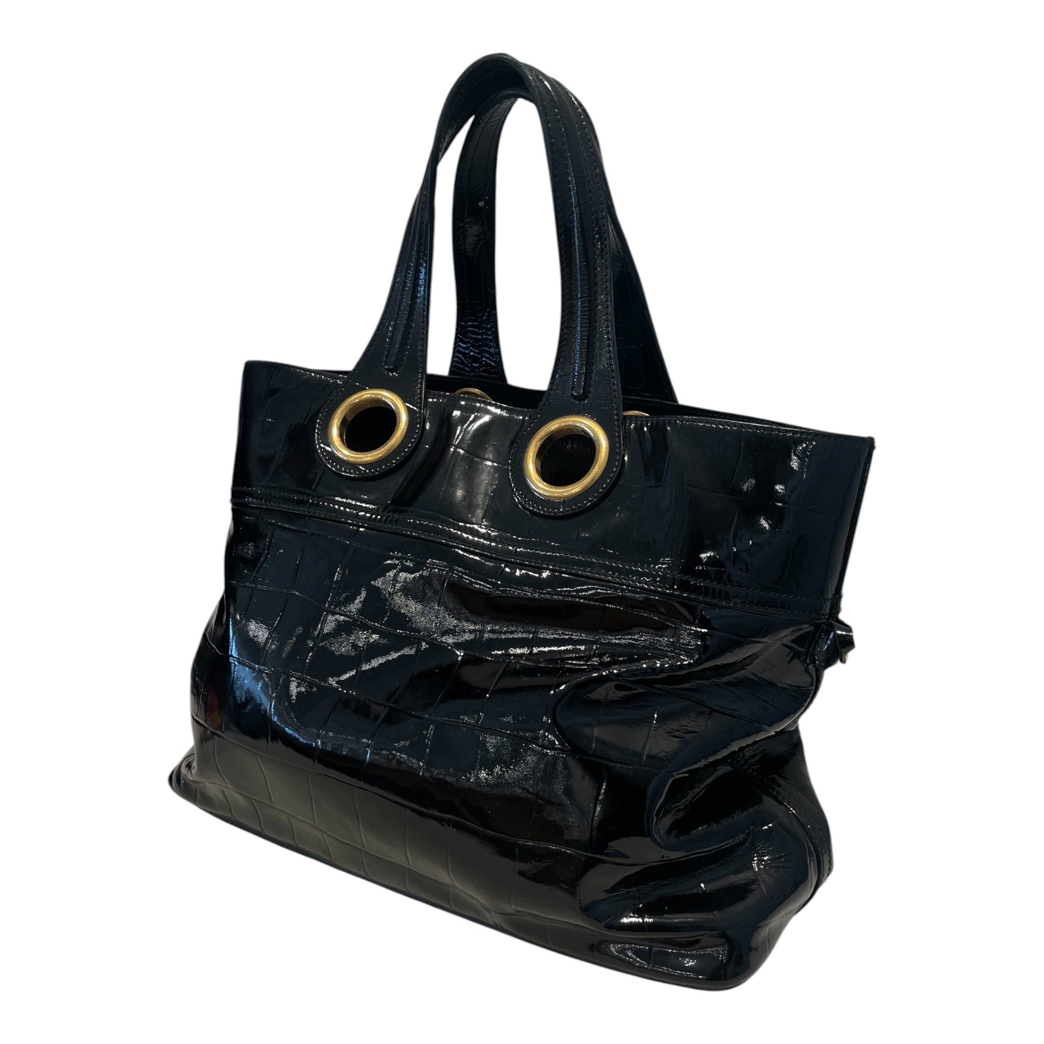 YVES SAINT LAURENT/Tote Bag/Leather/BLK/Croc Embossed Patent Leather view 1