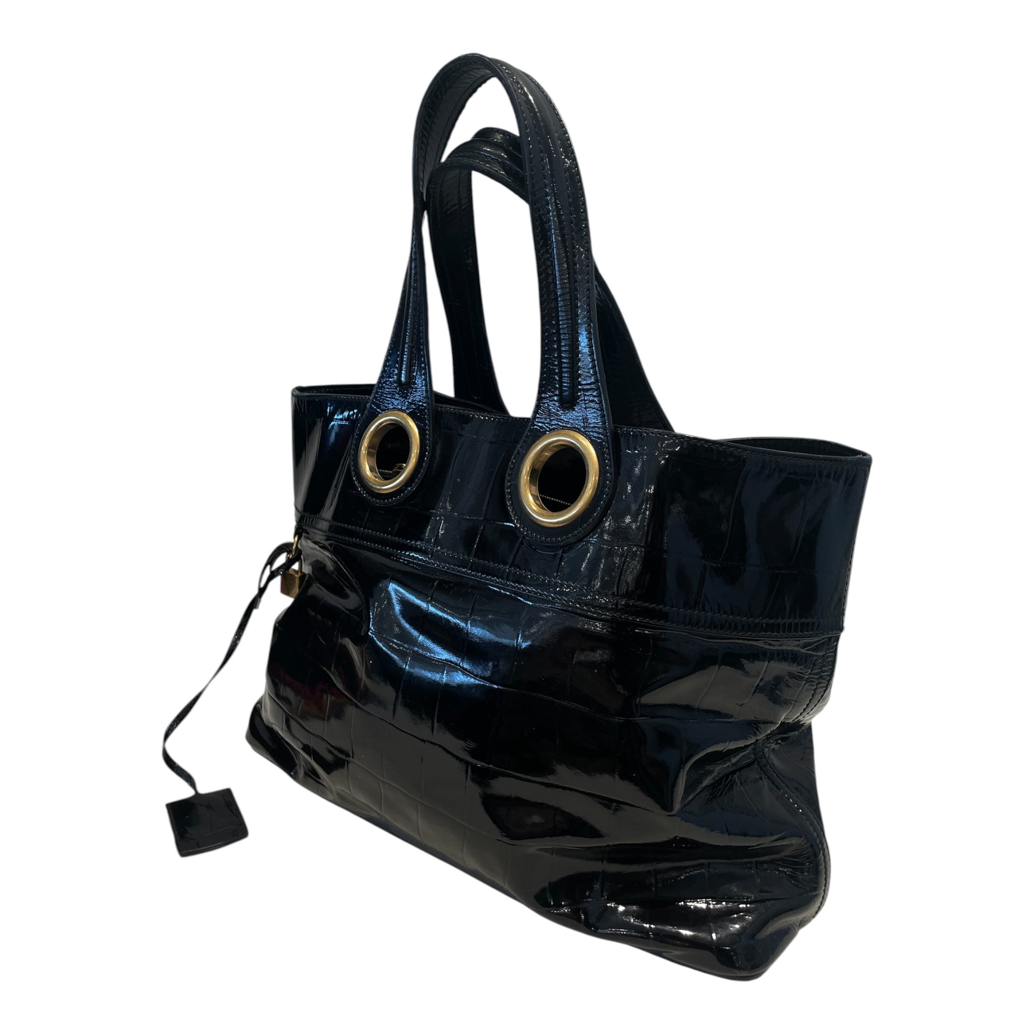 YVES SAINT LAURENT/Tote Bag/Leather/BLK/Croc Embossed Patent Leather view 2
