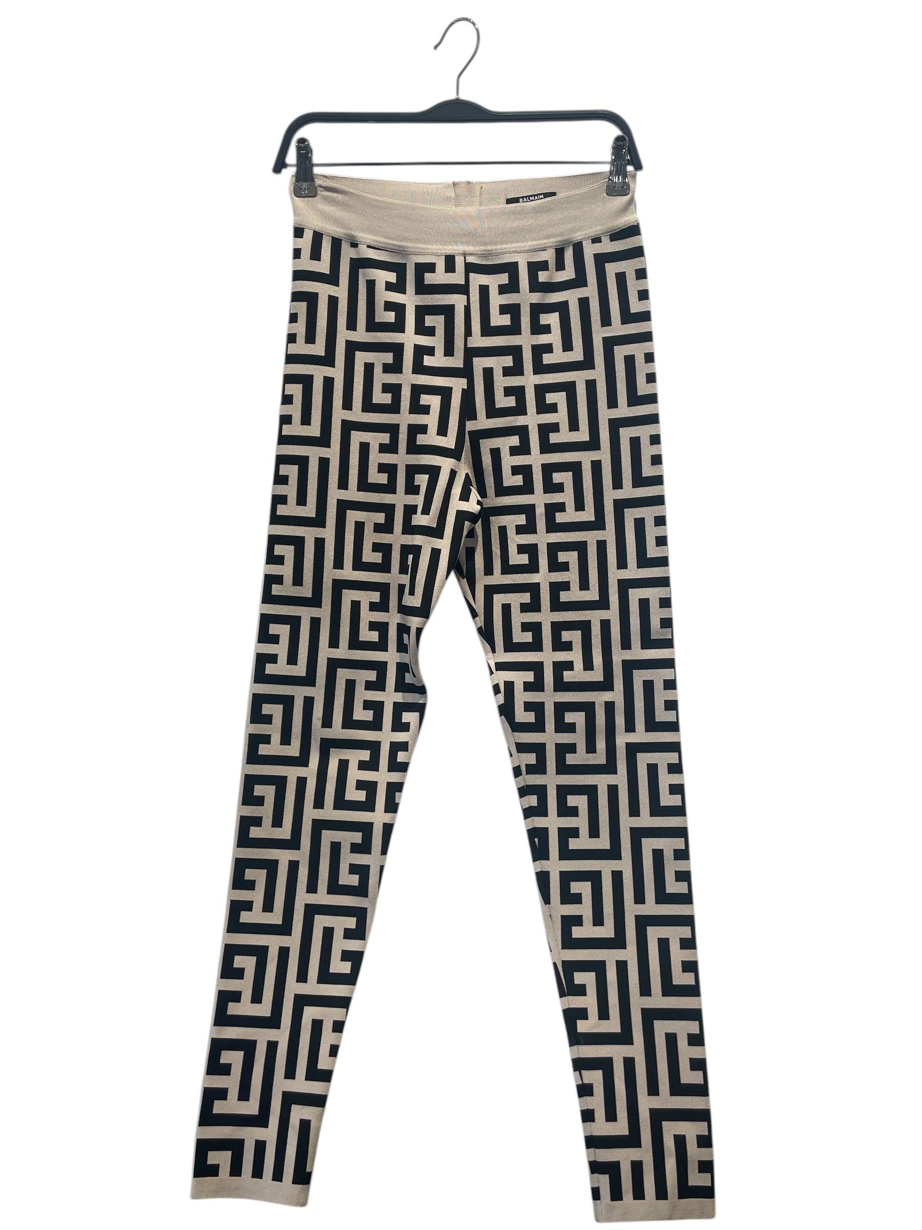 BALMAIN/Straight Pants/L/Monogram/Cotton/BEG/MONOGRAM KNIT LEGGINGS view 1