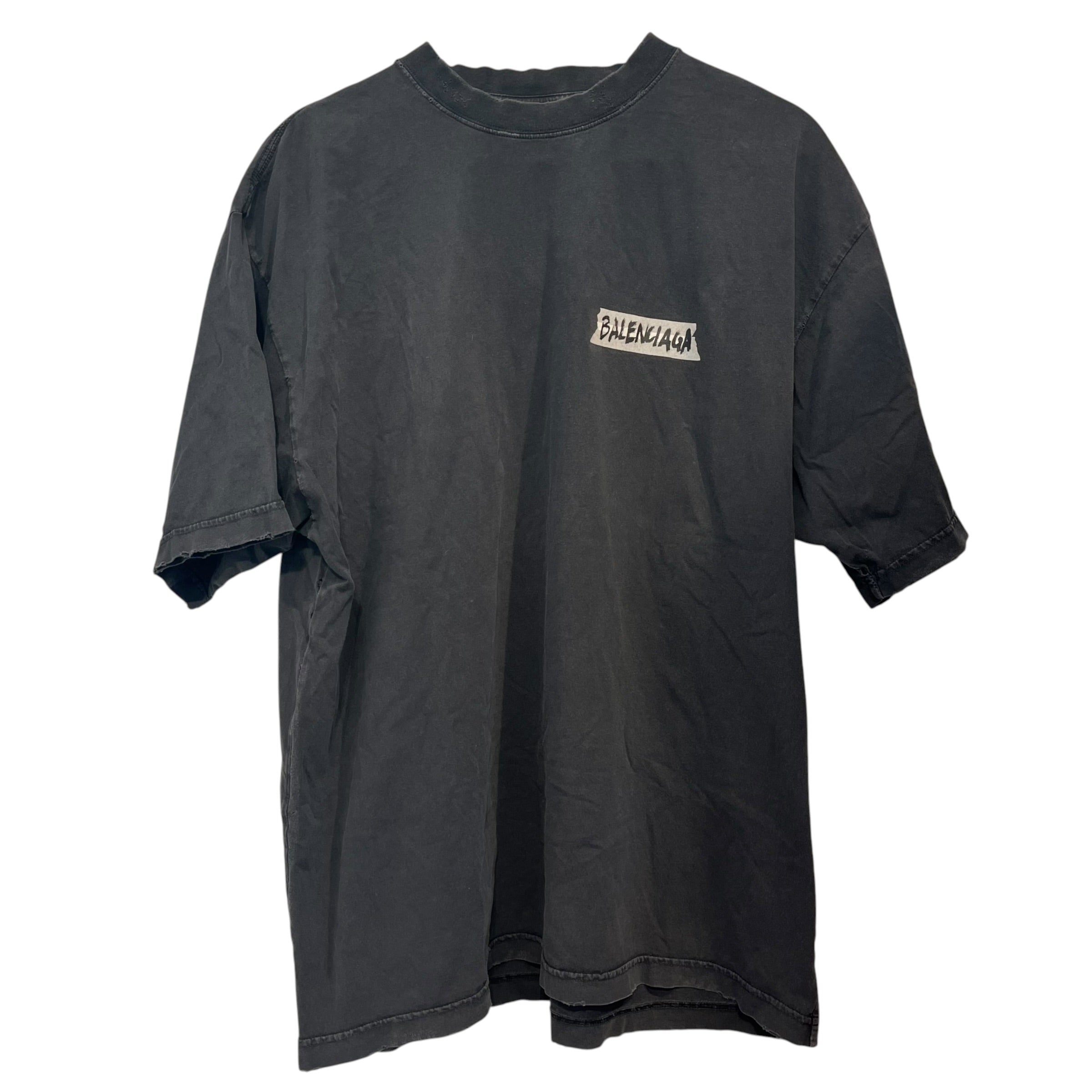 BALENCIAGA/T-Shirt/L/Cotton/BLK/FADED TAPE LOGO TEE 2023 view 1