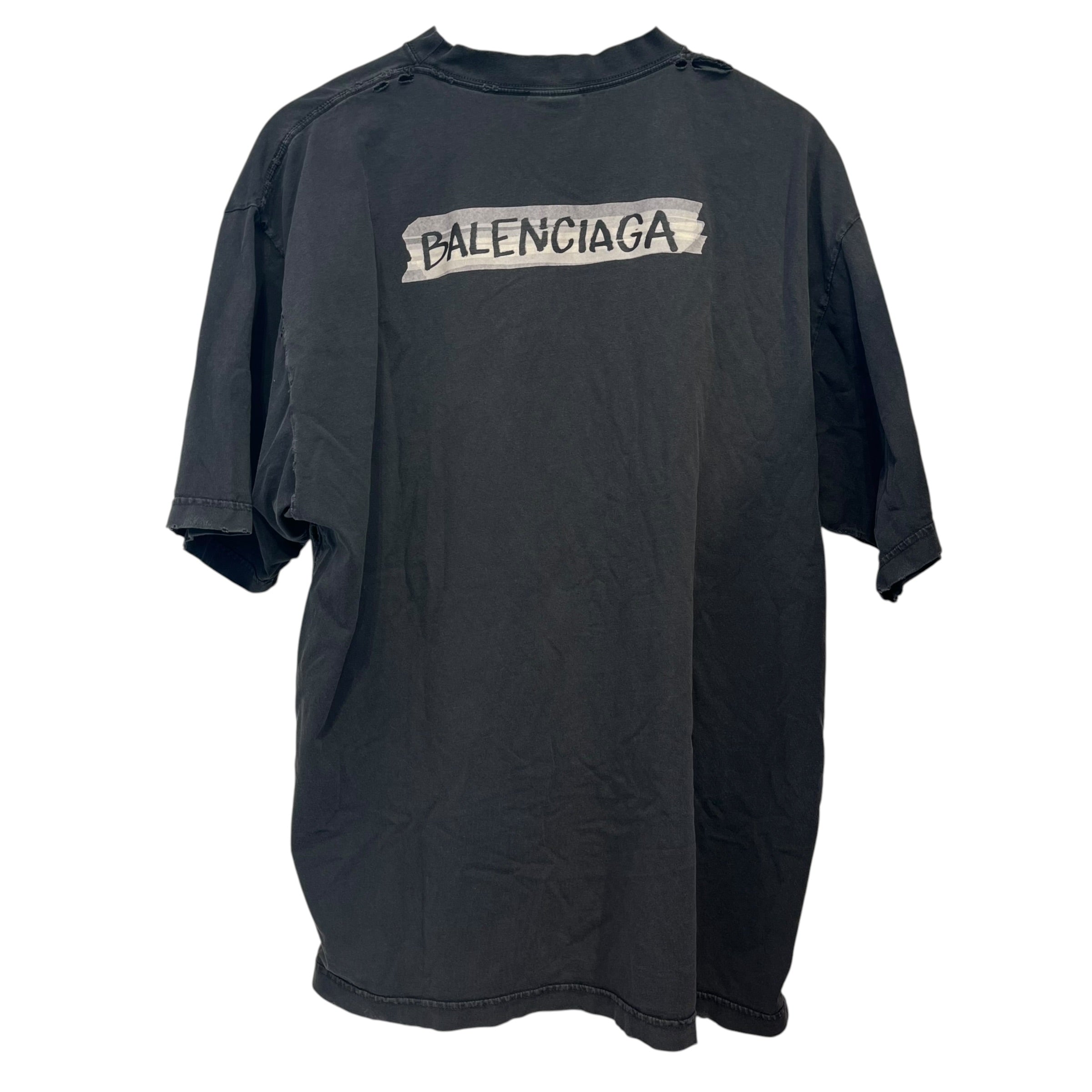 BALENCIAGA/T-Shirt/L/Cotton/BLK/FADED TAPE LOGO TEE 2023 view 2