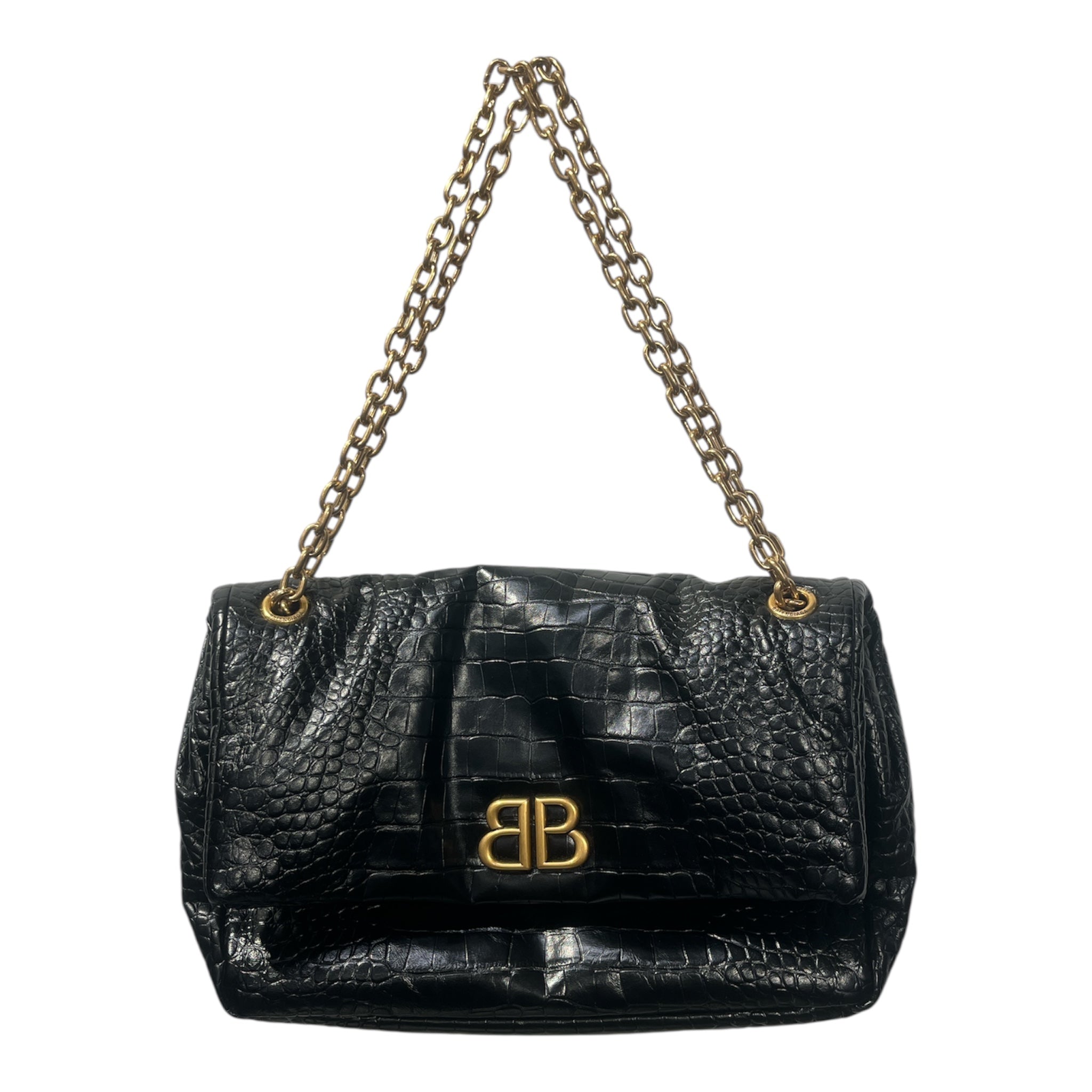 BALENCIAGA/Cross Body Bag/Leather/BLK/CROC-LEATHER/GOLDCHAIN view 1