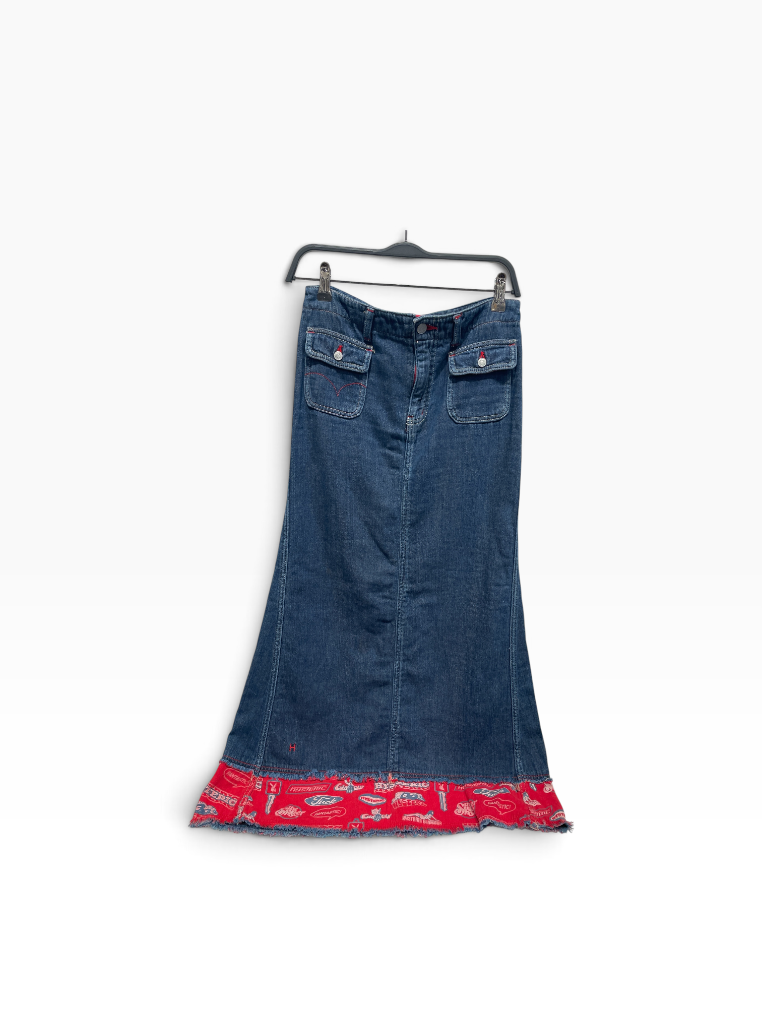 HYSTERIC GLAMOUR/Long Skirt/S/Denim/NVY/Maxi Length/Front Patch Pockets, Red Logo view 1