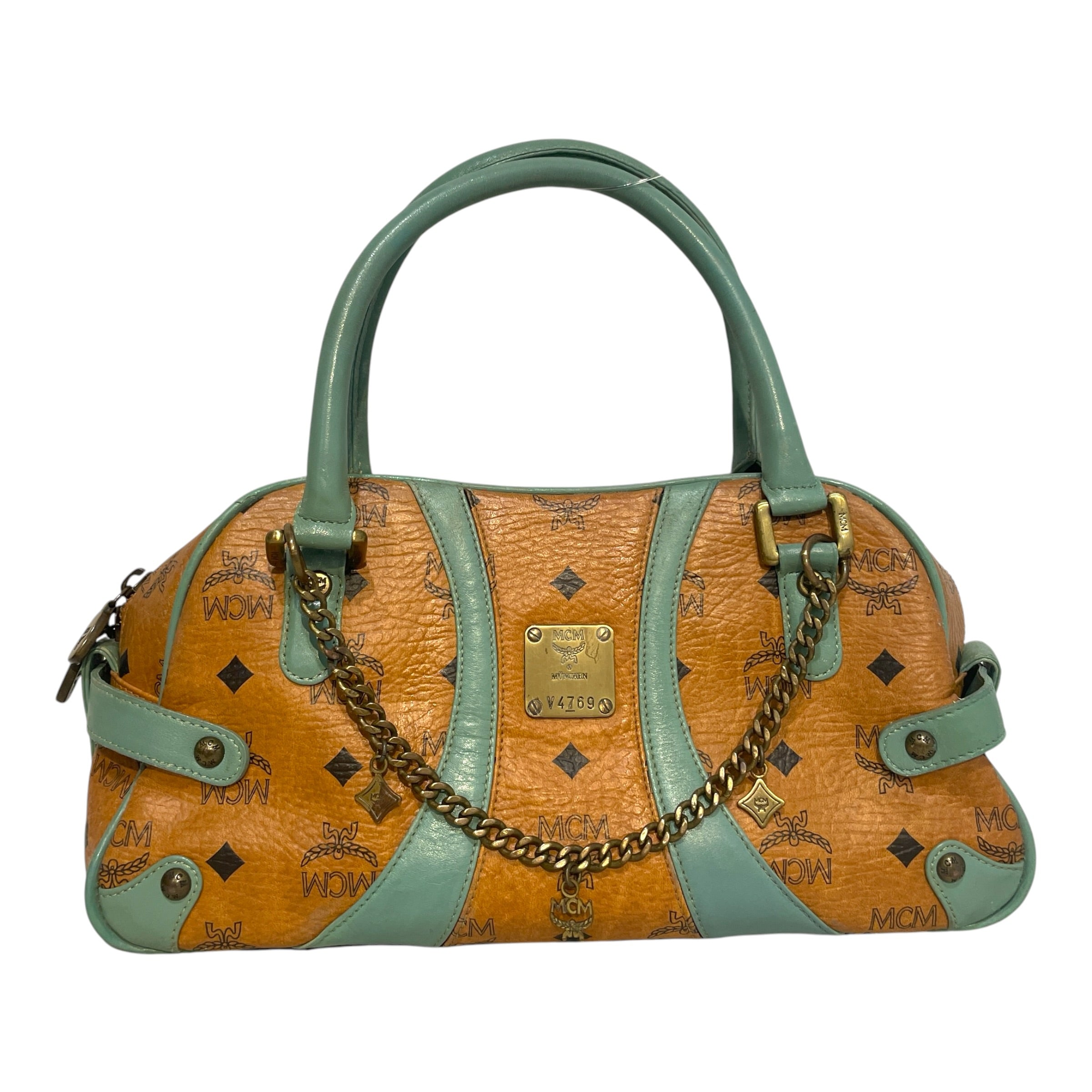 MCM/Boston Bag/Monogram/Leather/BRW/Boston Visetos Turquoise Bag view 1