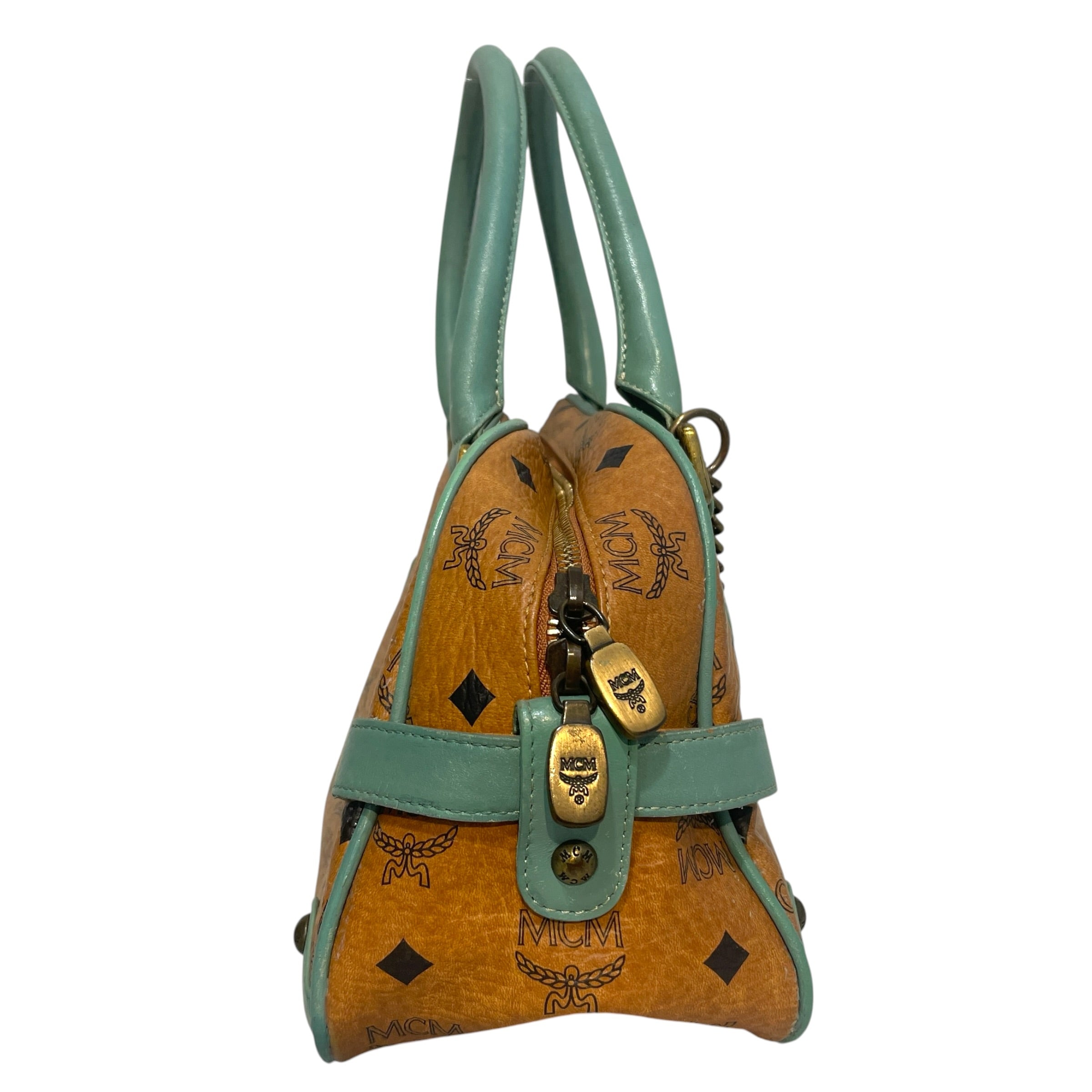 MCM/Boston Bag/Monogram/Leather/BRW/Boston Visetos Turquoise Bag view 2