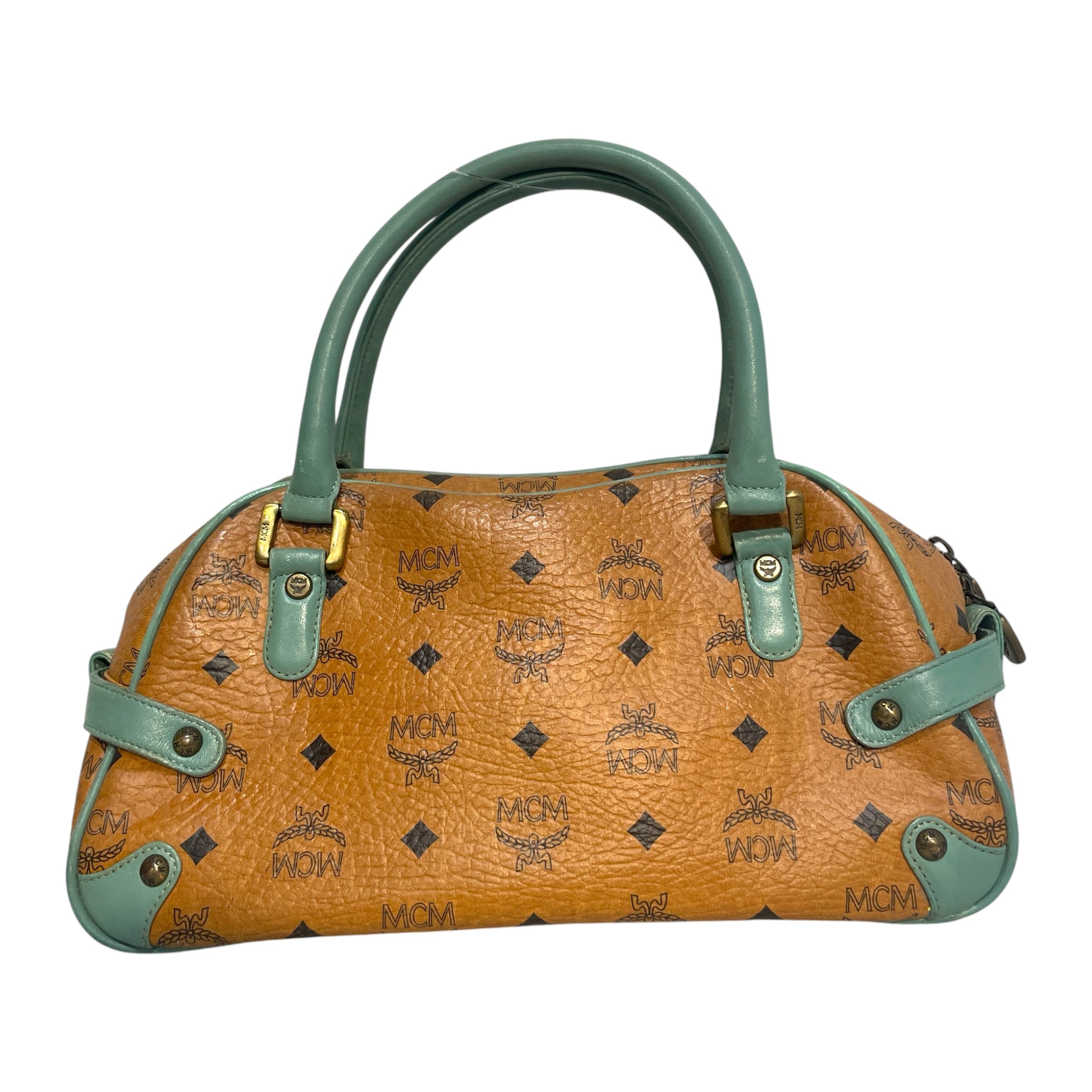 MCM/Boston Bag/Monogram/Leather/BRW/Boston Visetos Turquoise Bag view 3