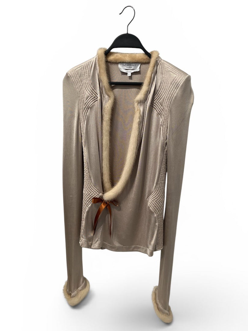 YVES SAINT LAURENT rive gauche/Jacket/L/Silk/BEG/FW 2004 MINK WRAP TOP TOM FORD view 1