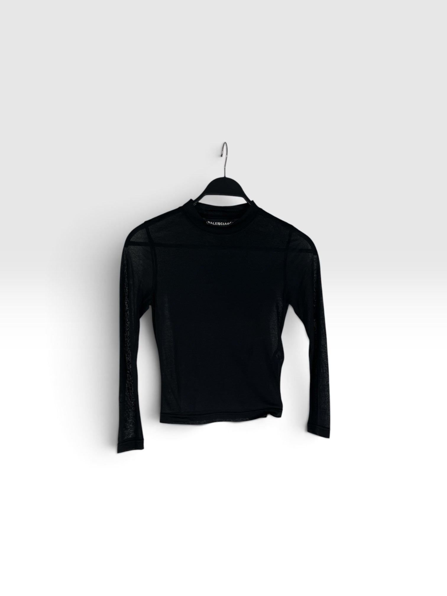 BALENCIAGA/LS T-Shirt/XS/Cotton/BLK/PLAIN BLACK SEMI SHEER LS view 1