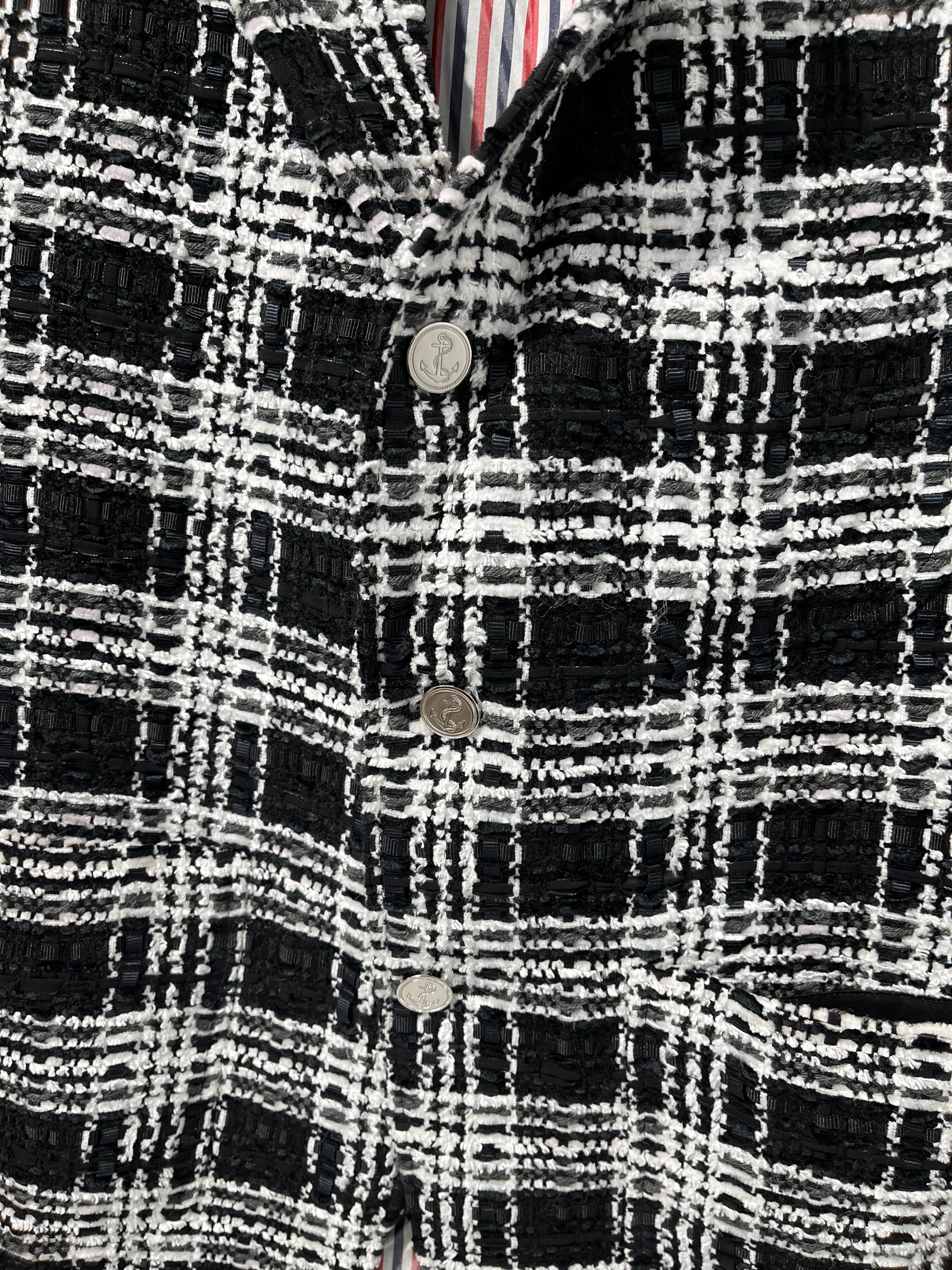 THOM BROWNE. NEW YORK/Tailored Jkt/1/Wool/WHT/Plaid/B&W TWEED view 6