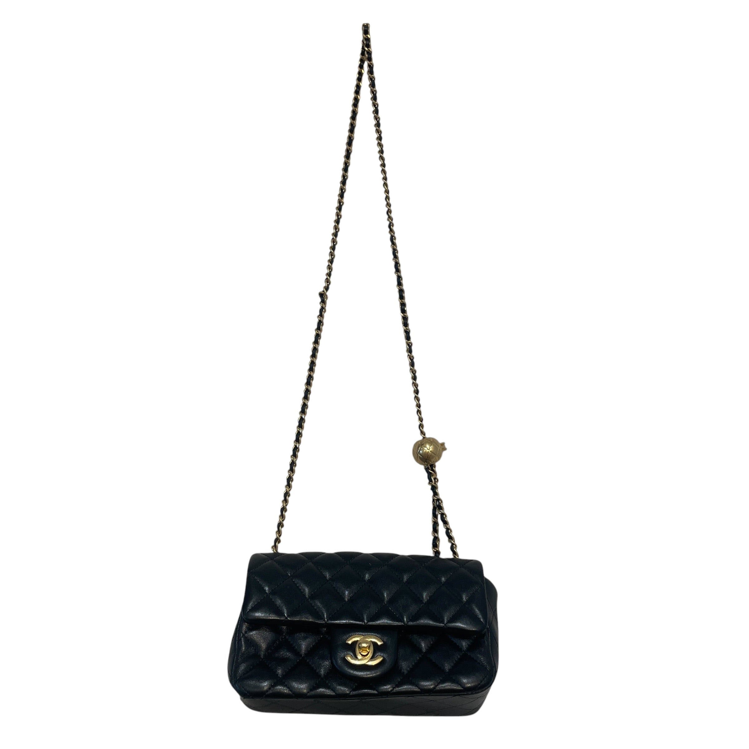 CHANEL/Cross Body Bag/Leather/BLK/Mini Flap Quilted Bag
