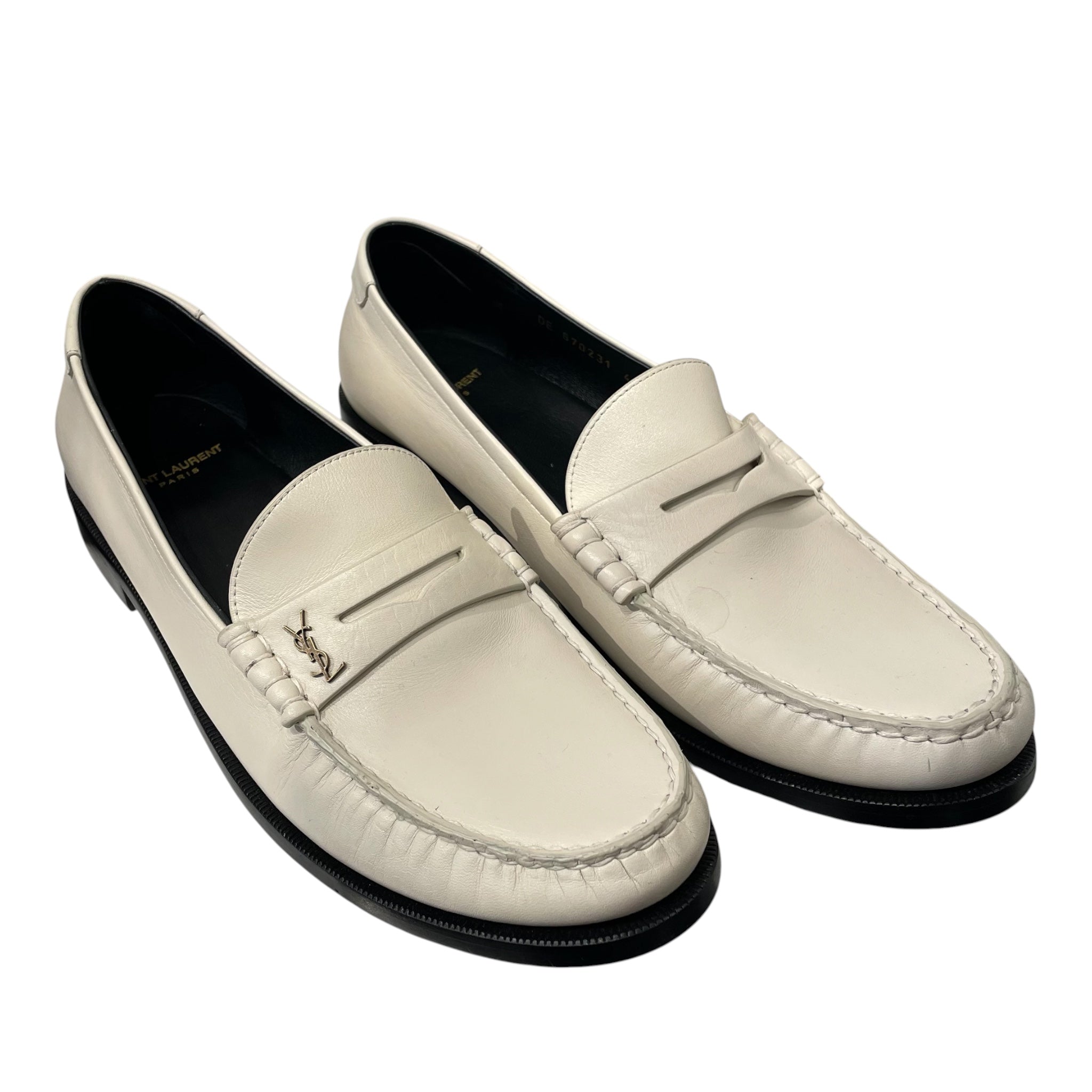 SAINT LAURENT/Loafers/EU 43.5/Leather/WHT/ysl hardware loafer view 1
