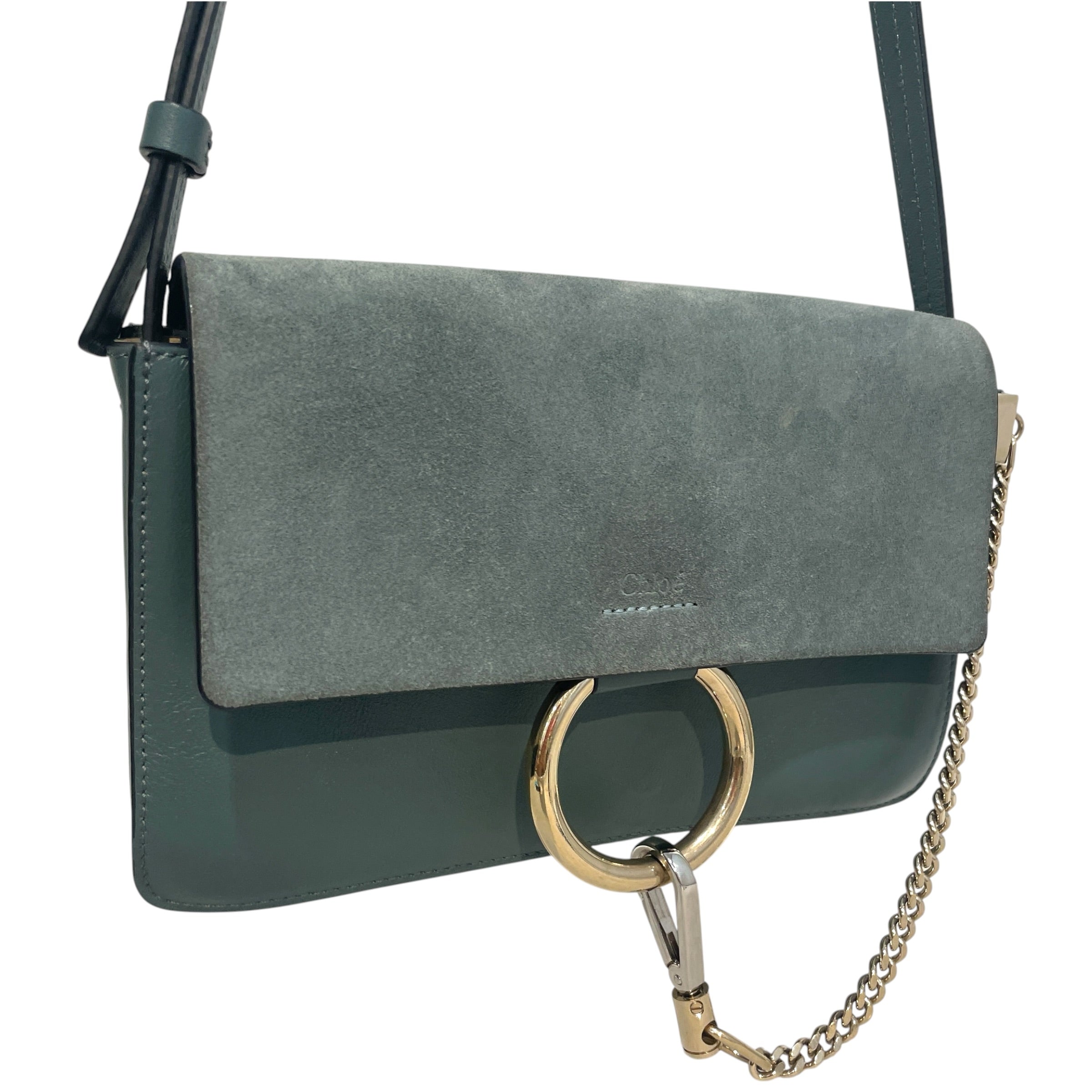 Chloe/Cross Body Bag/Suede/BLU/'Faye' Metallic Chain Ring view 4