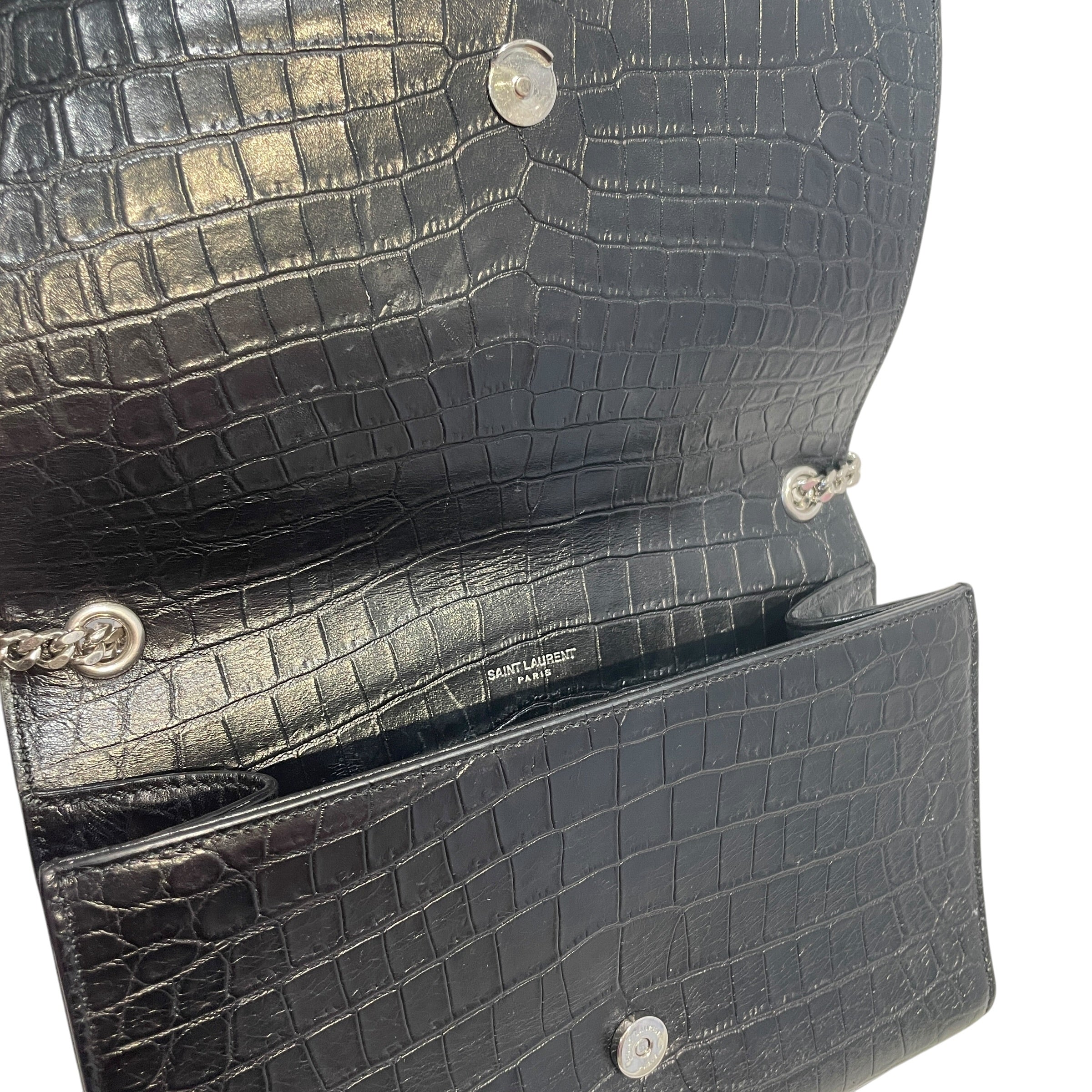YVES SAINT LAURENT/Hand Bag/Animal Pattern/Leather/BLK/Croc Embossed Kate Bag view 5