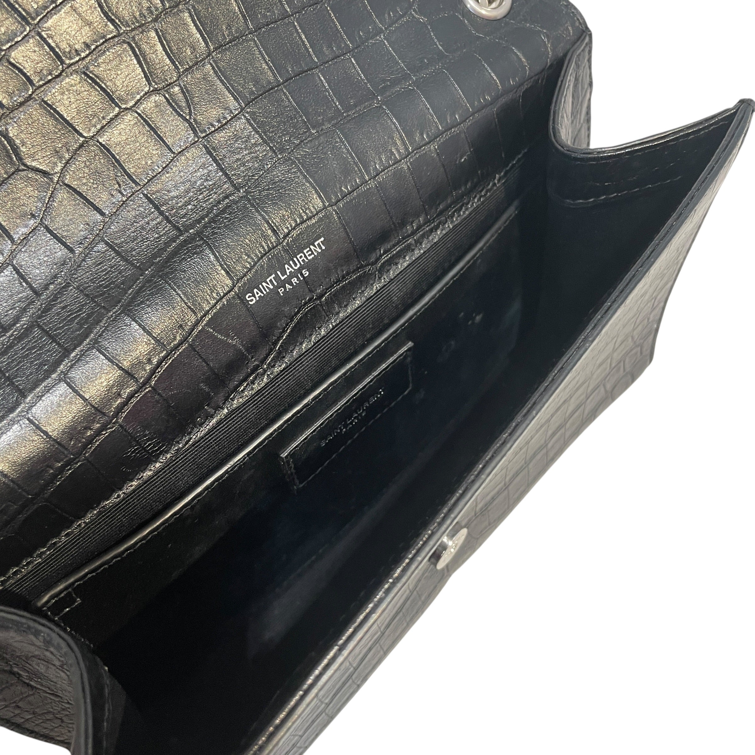 YVES SAINT LAURENT/Hand Bag/Animal Pattern/Leather/BLK/Croc Embossed Kate Bag view 4