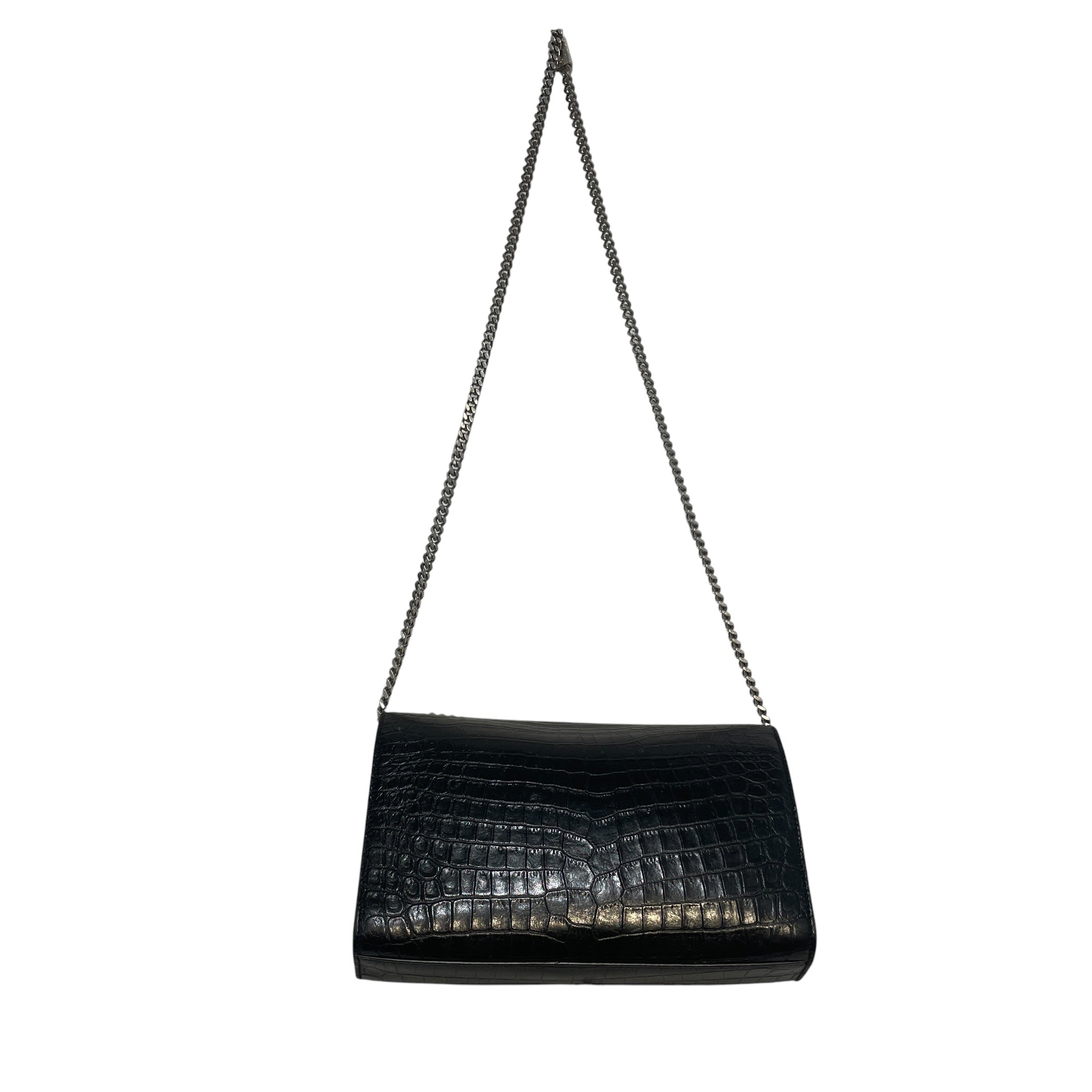 YVES SAINT LAURENT/Hand Bag/Animal Pattern/Leather/BLK/Croc Embossed Kate Bag view 2