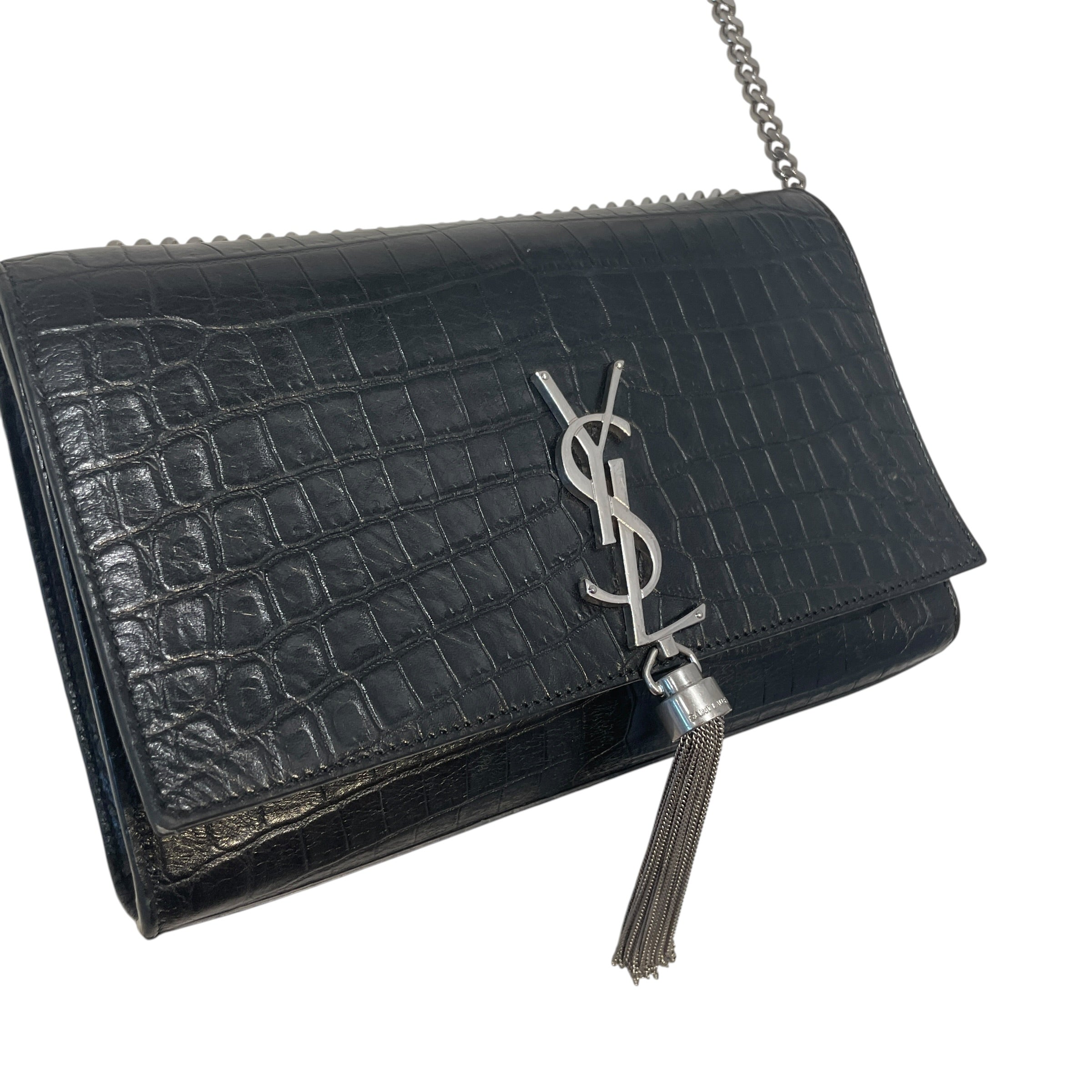YVES SAINT LAURENT/Hand Bag/Animal Pattern/Leather/BLK/Croc Embossed Kate Bag view 3