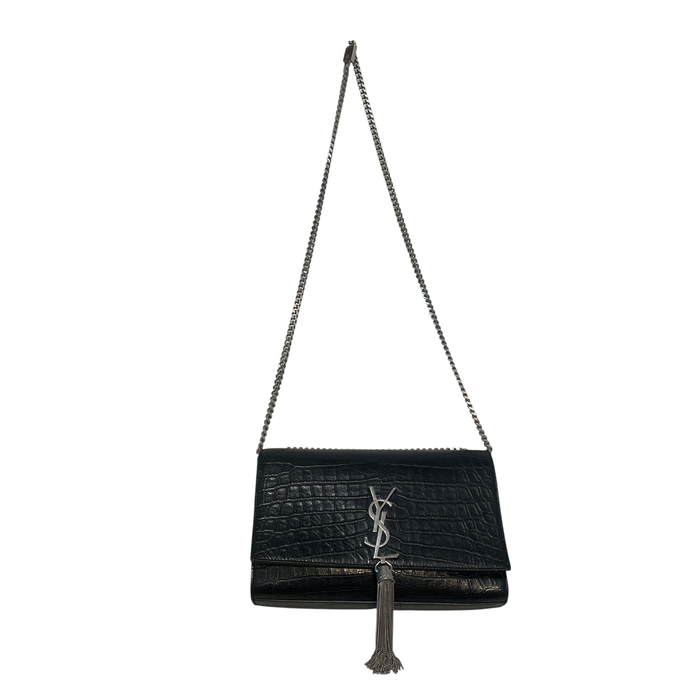 YVES SAINT LAURENT/Hand Bag/Animal Pattern/Leather/BLK/Croc Embossed Kate Bag view 1