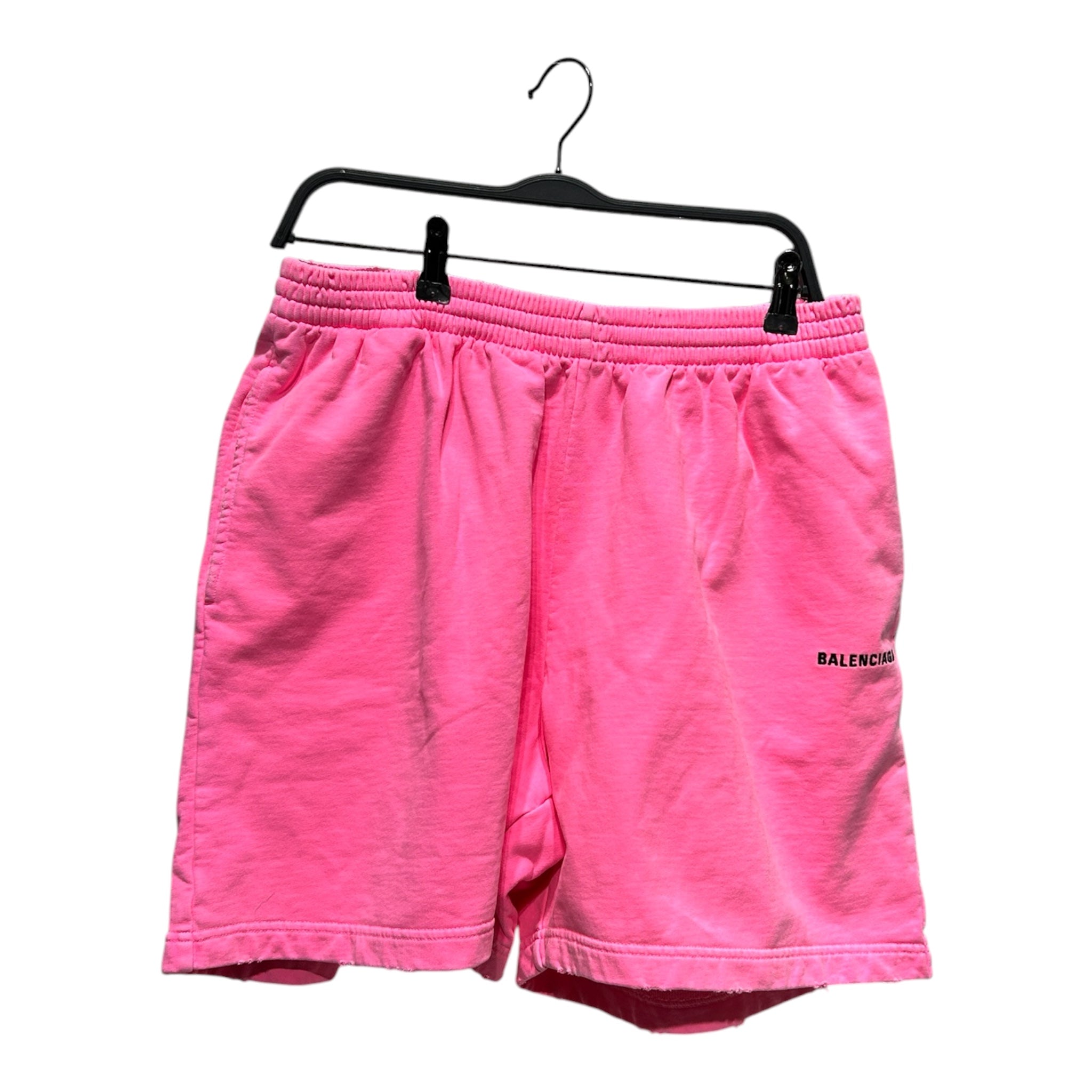 BALENCIAGA/Shorts/M/Cotton/PNK/NEON PNK SWEAT SHORTS BLK LOGO view 1