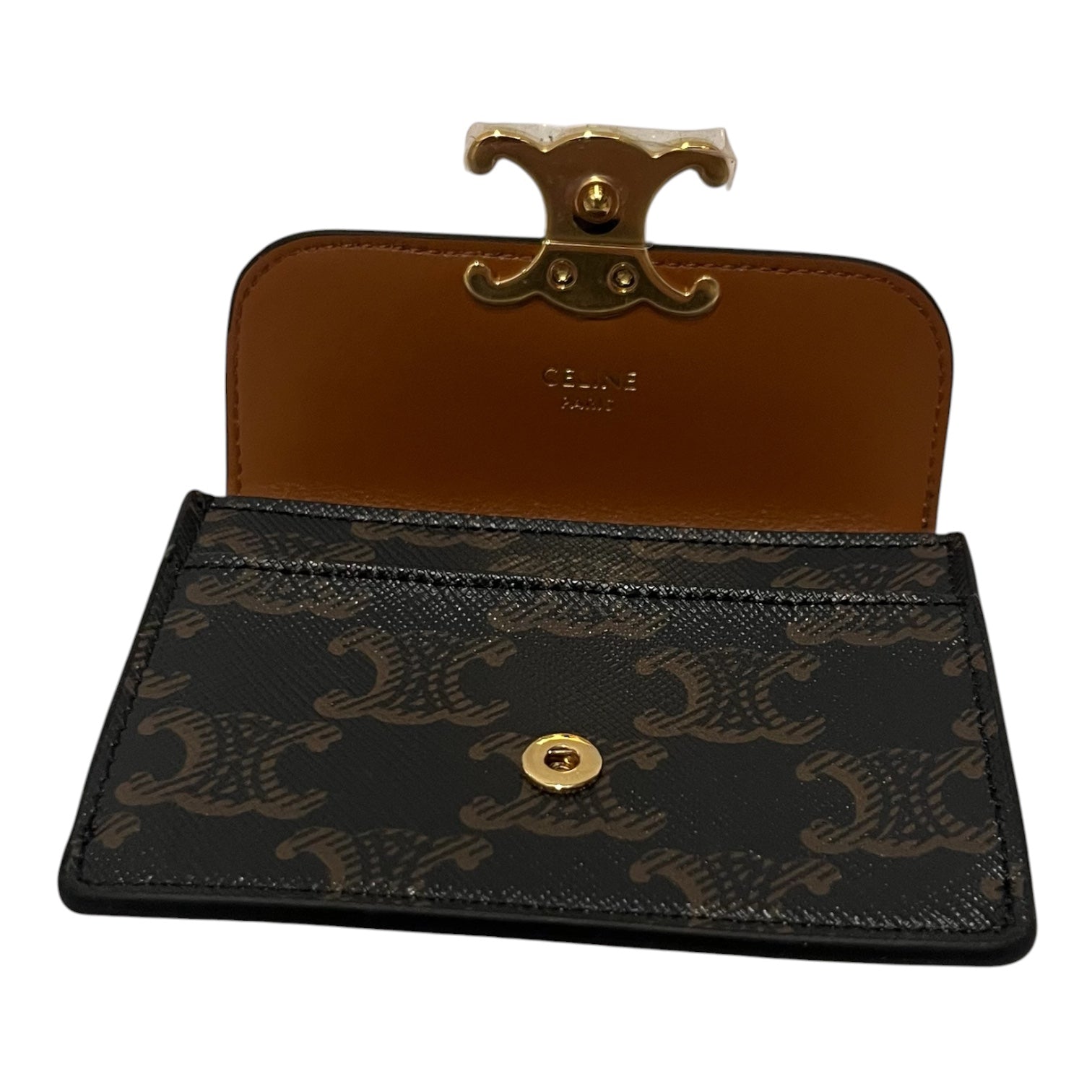 CELINE/Bifold Wallet/Monogram/Leather/BRW/CARD HOLDER WITH FLAP/TAGS view 4
