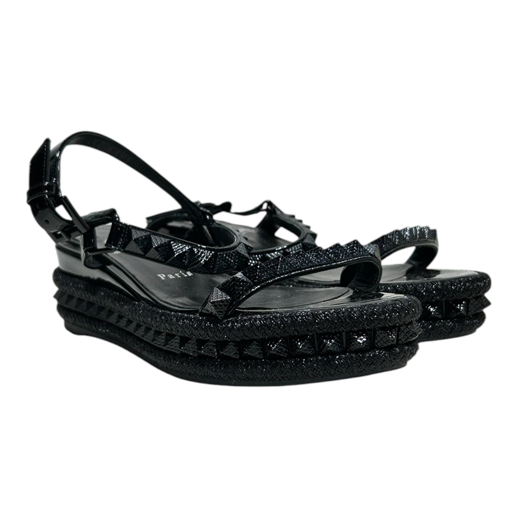 Christian Louboutin/Sandals/US 7/BLK/PYRACLOU WEDGE SANDALS view 1