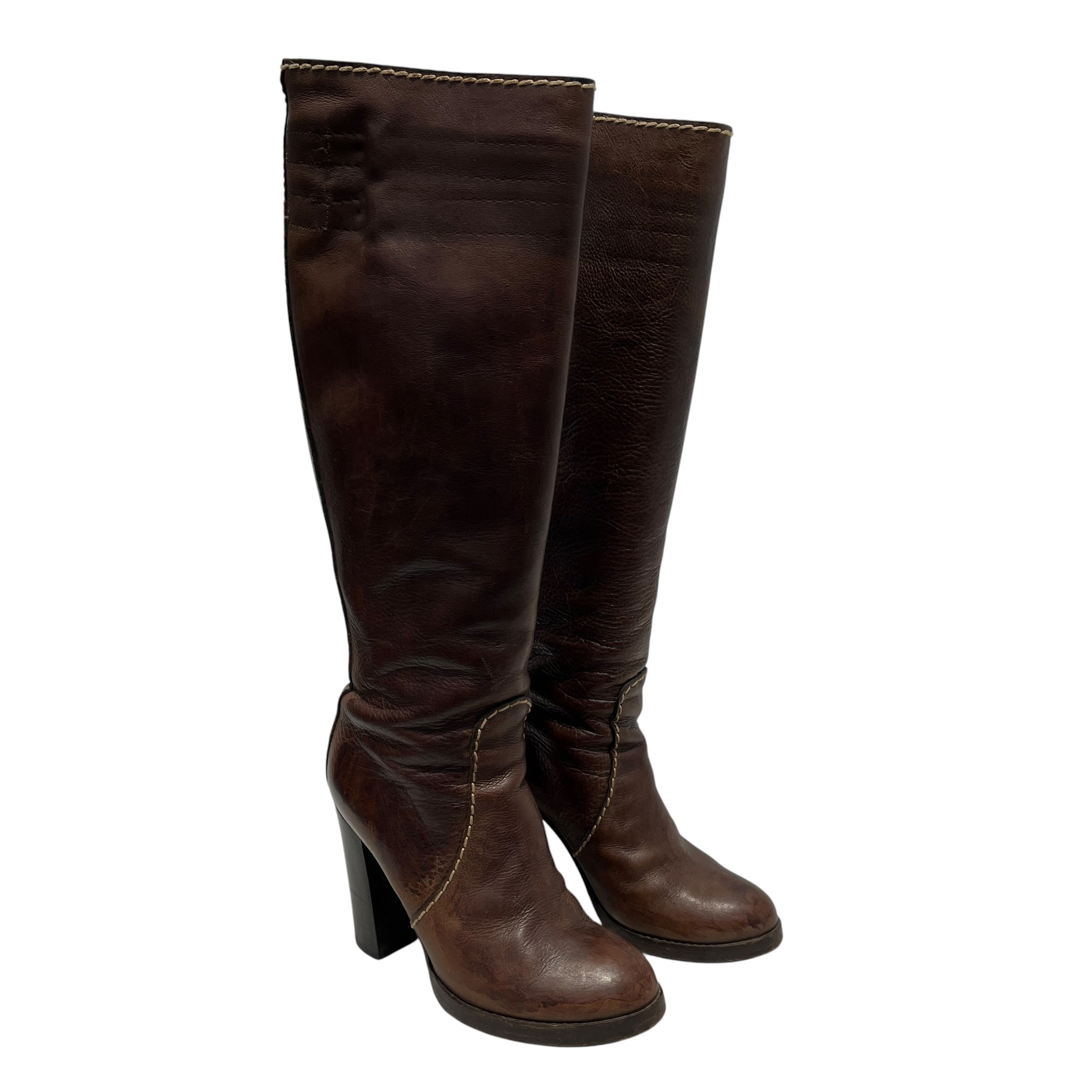 Chloe/Long Boots/EU 36.5/Leather/BRW/Knee-high/silver back zipper heeled boot view 1