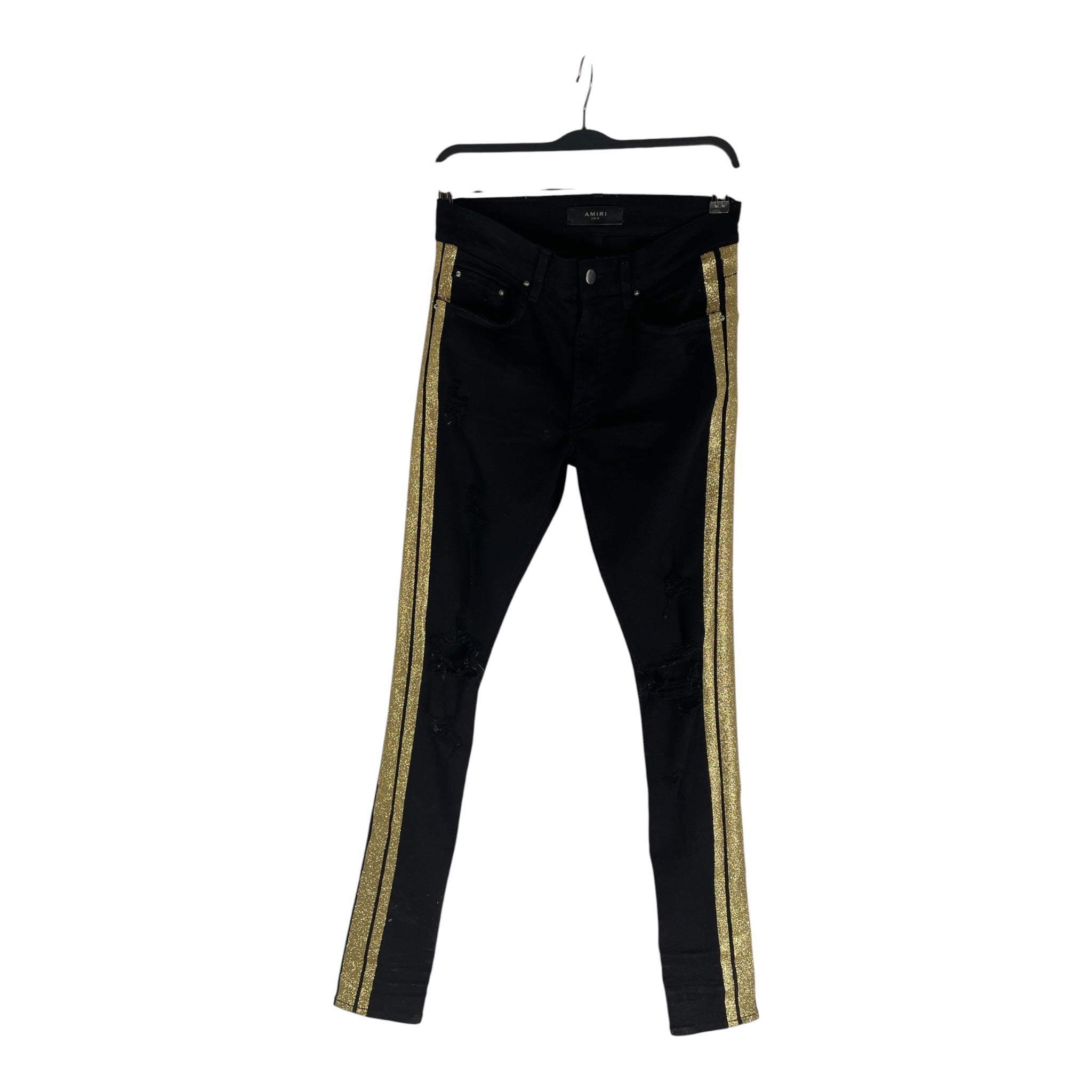 AMIRI/Skinny Pants/28/Cotton/BLK/GOLD GLITTER STRIPE view 1