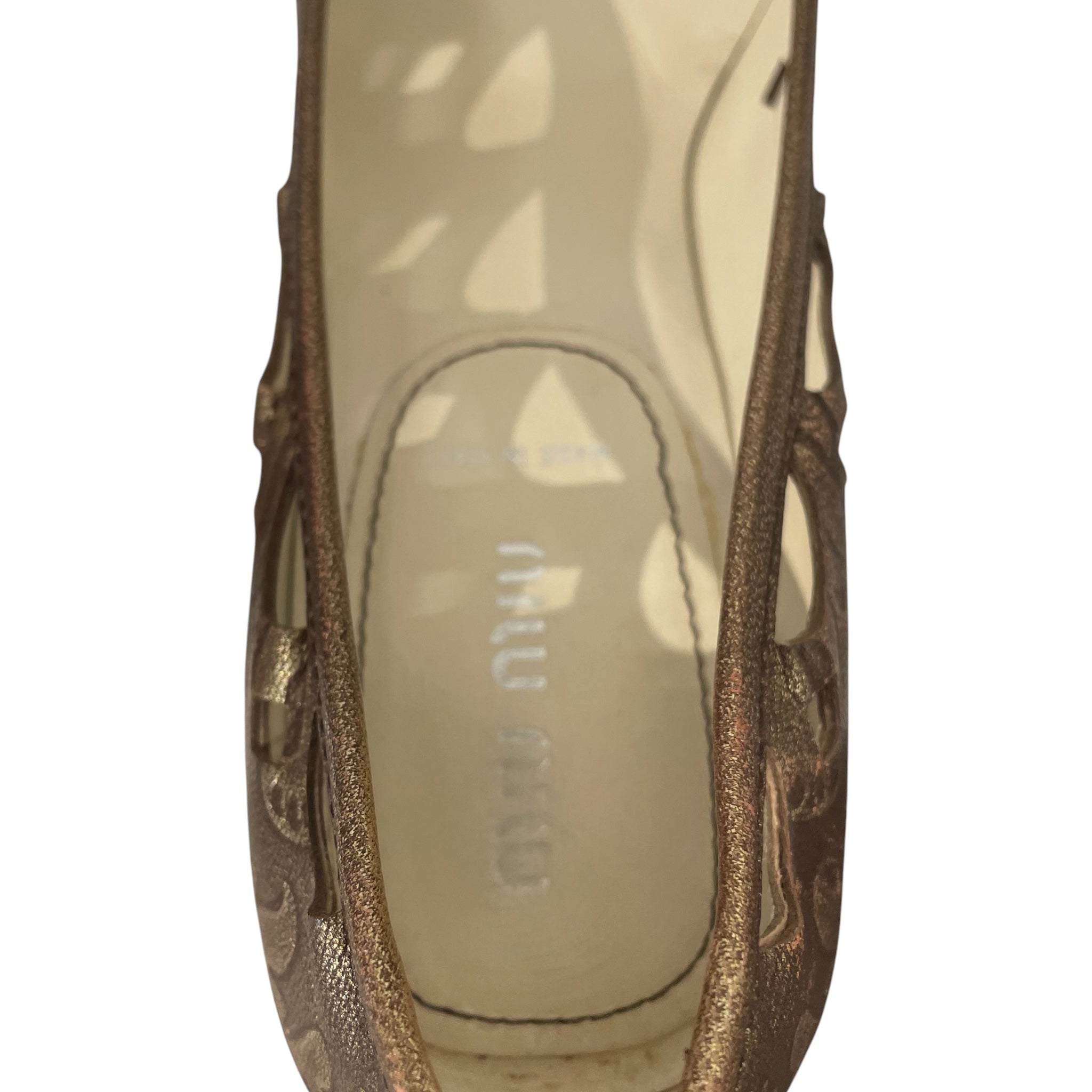 MIU MIU/Heels/EU 36.5/Iridescent/GLD/V-Tip/miu miu gold ornate heels view 3
