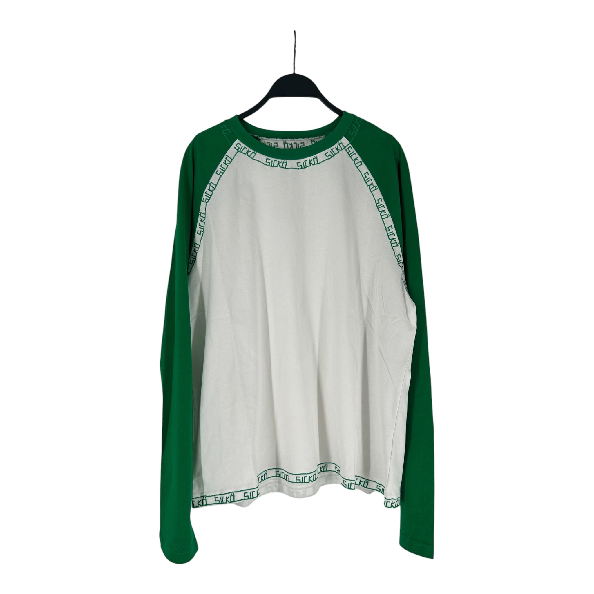 sicko/LS T-Shirt/XL/Cotton/WHT/All Over Print/BASEBALLCUT  WITH GREEN SLEEVE view 1