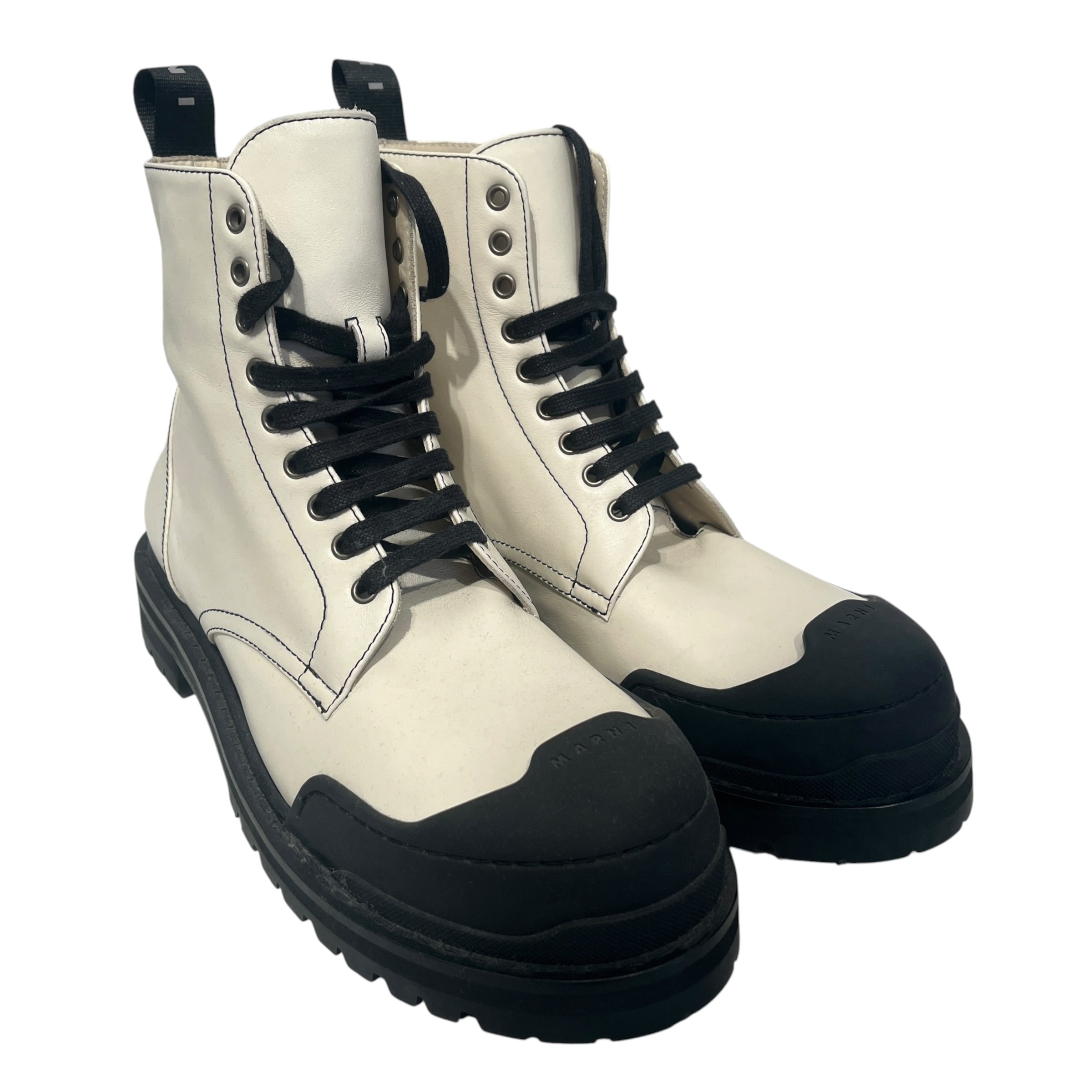 MARNI/Boots/EU 46/Leather/CRM/black toe & bottom logo back view 1