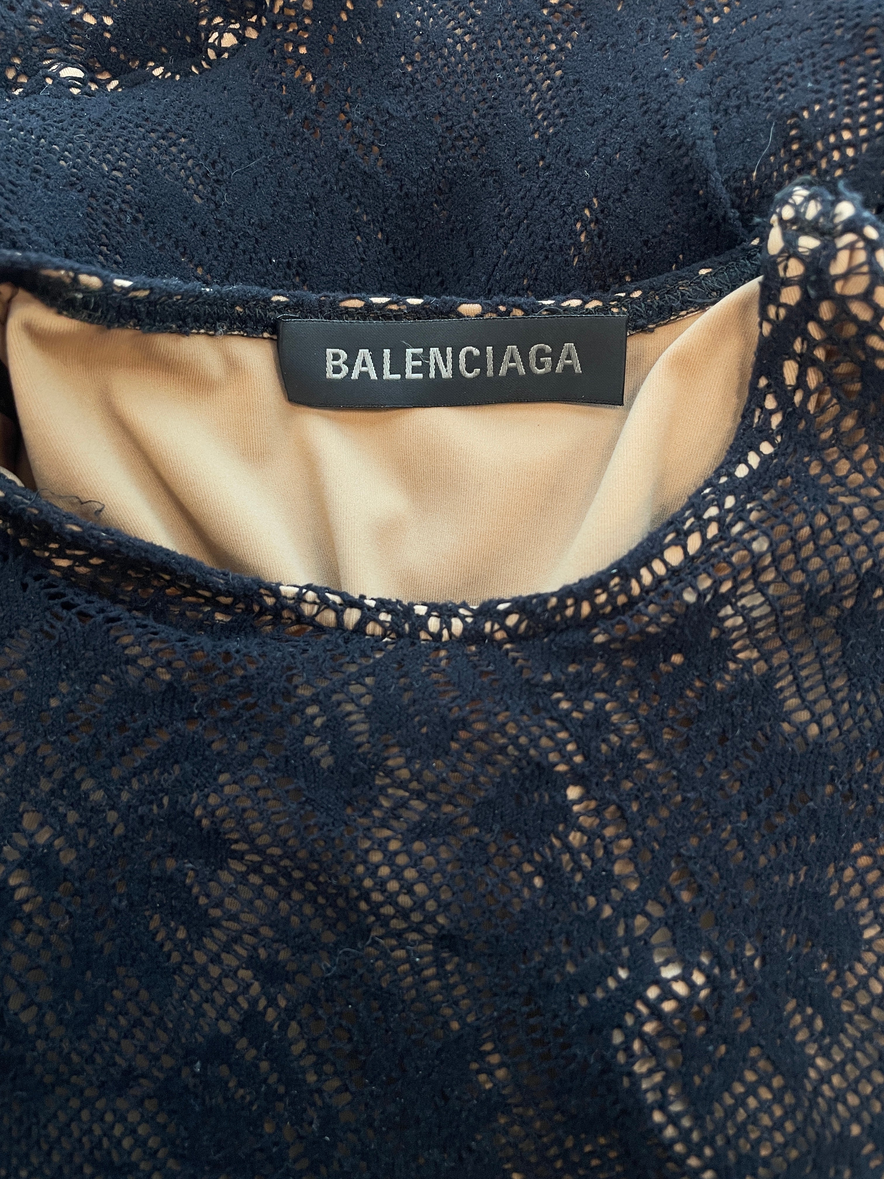 BALENCIAGA/LS T-Shirt/34/Polyester/BLK/BEIGE UNDERLAY LACE LS view 3