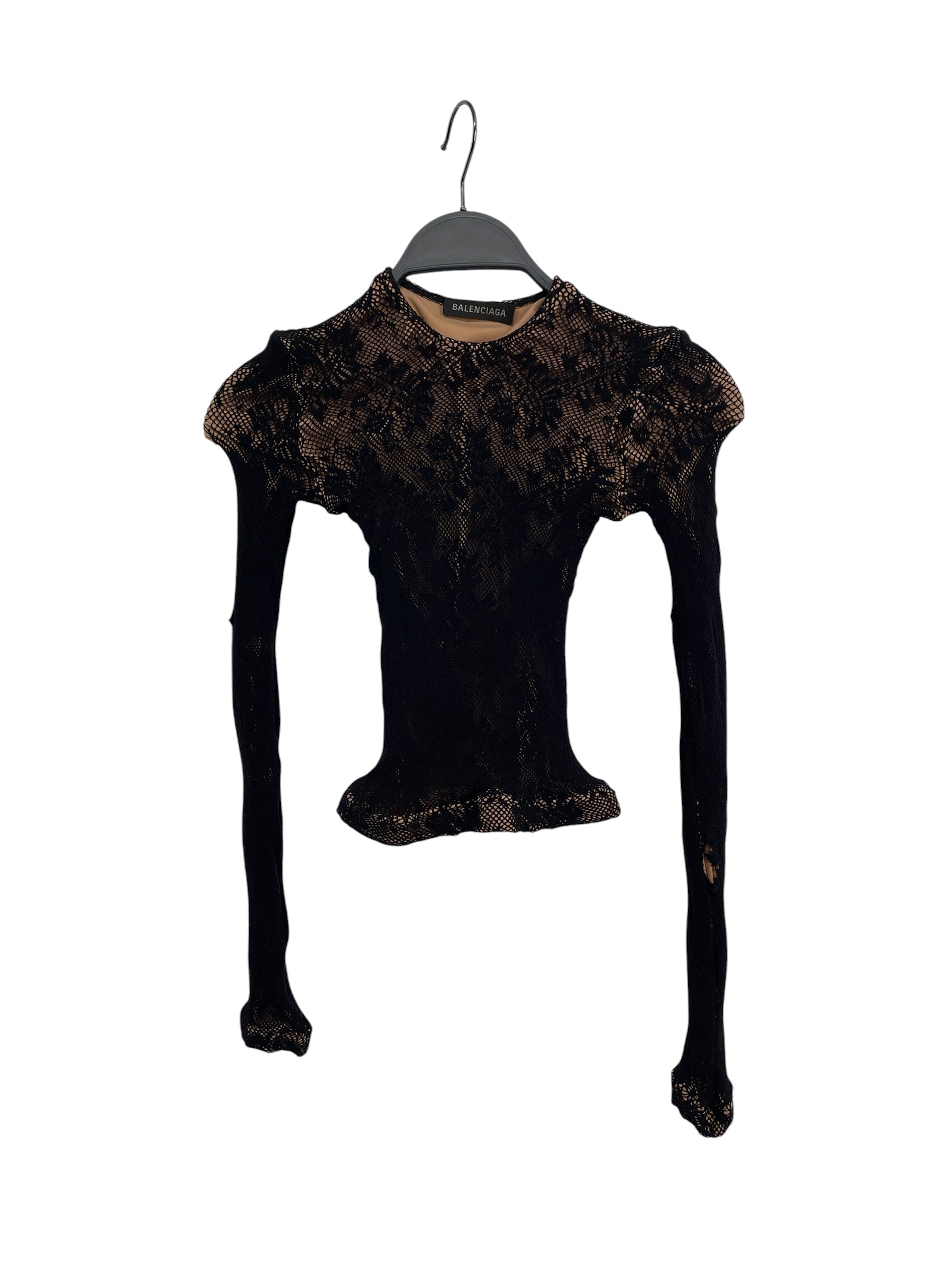 BALENCIAGA/LS T-Shirt/34/Polyester/BLK/BEIGE UNDERLAY LACE LS view 1