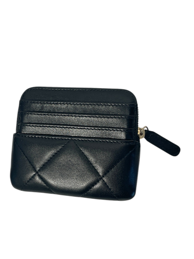 CHANEL/Coin Wallet/Leather/BLK/gold emblem/zipper/card holder