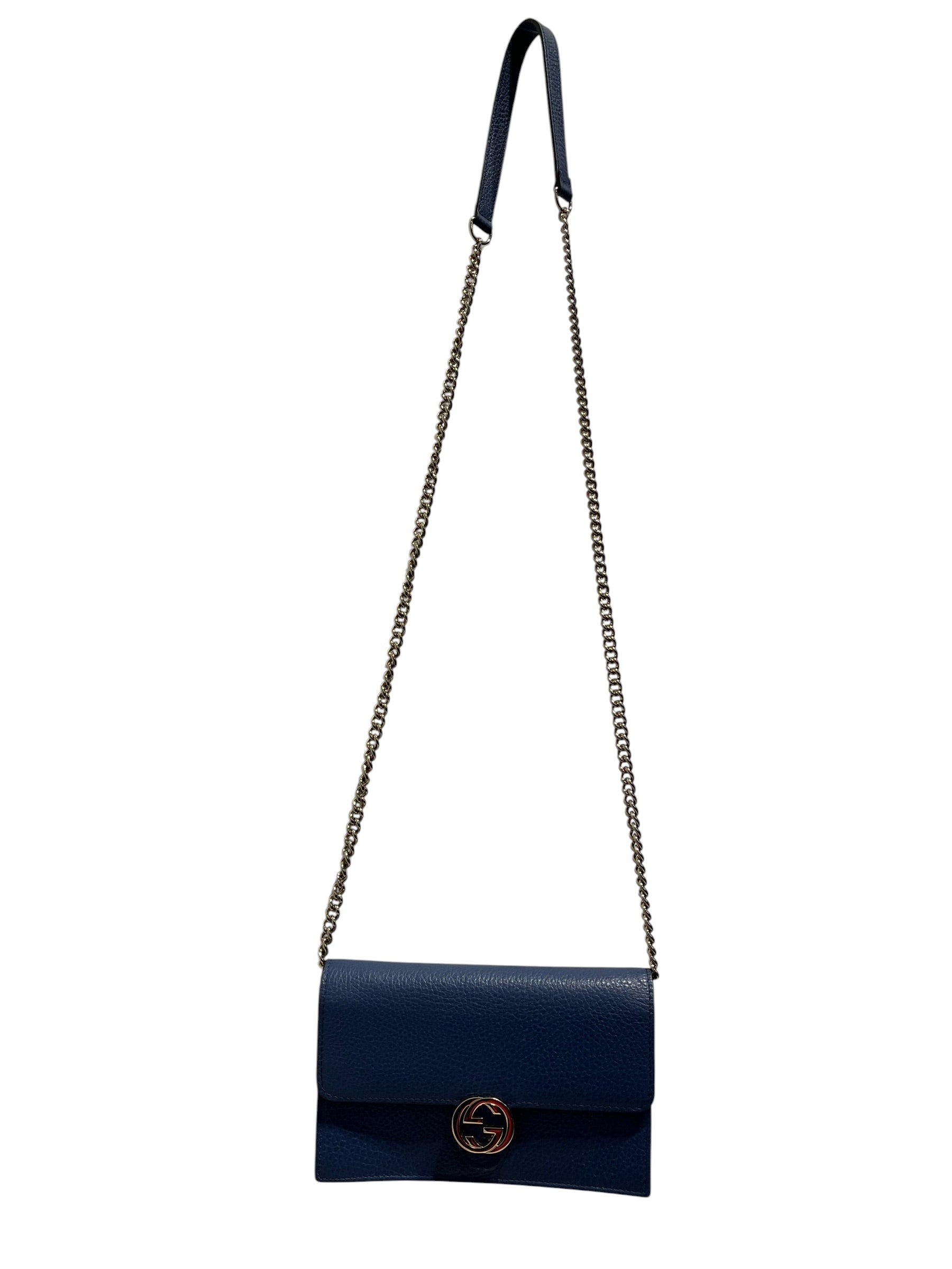 GUCCI/Cross Body Bag/Leather/BLU/INTERLOCKING GG CHAIN view 1